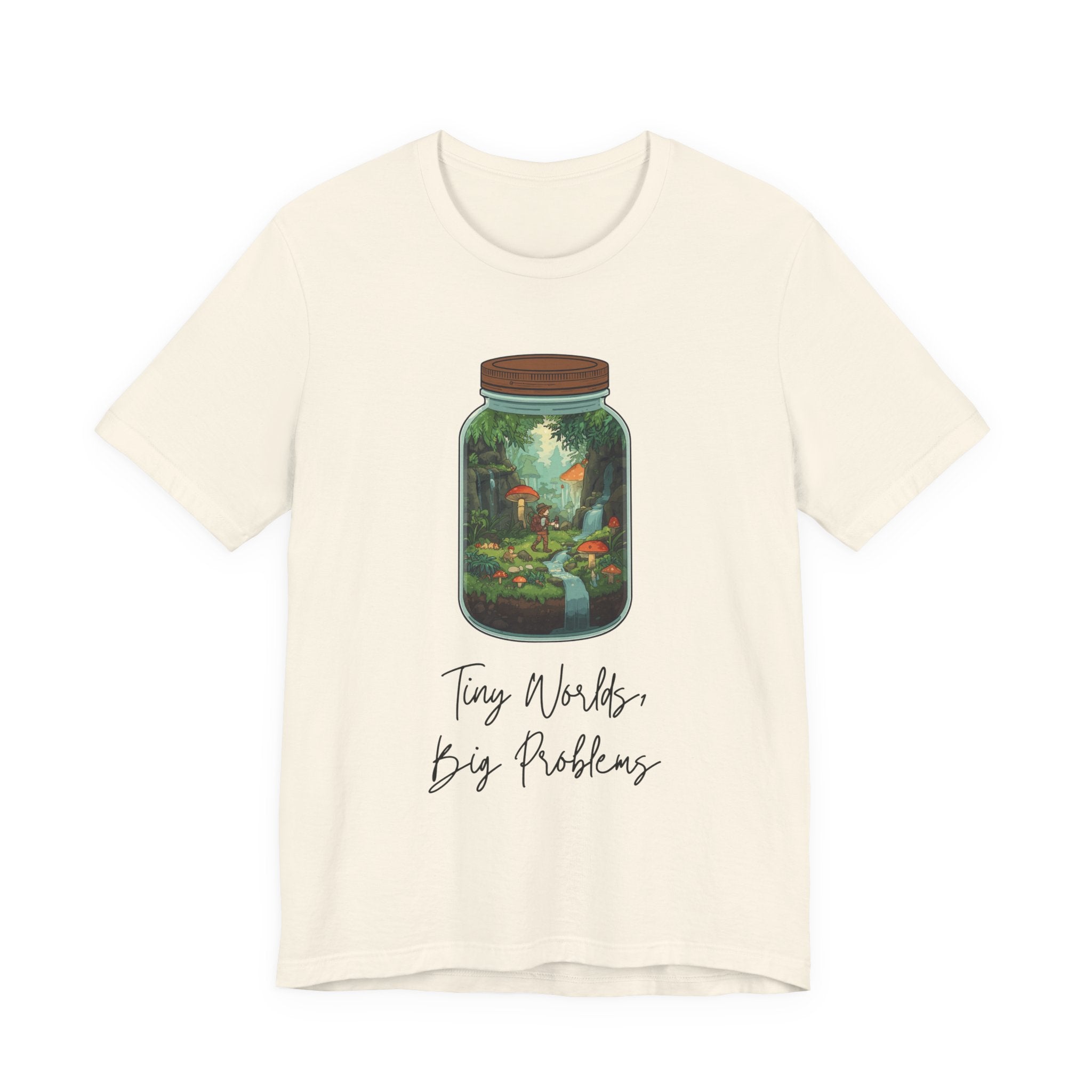 Tiny World Tee — Jar Terrarium Graphic T‑Shirt ("Tiny World, Big Problems")