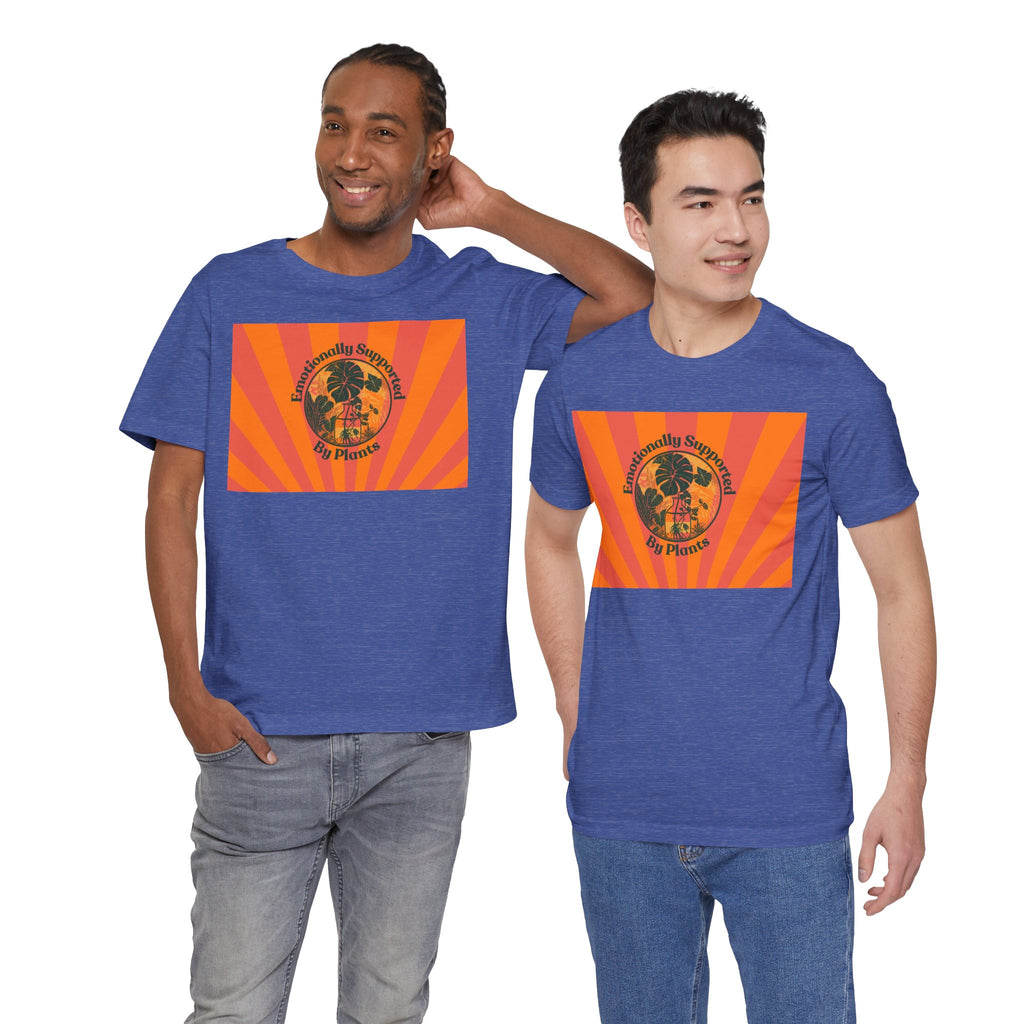 Retro Sunburst Plant Tee — “Emotionally Supported by Plants”