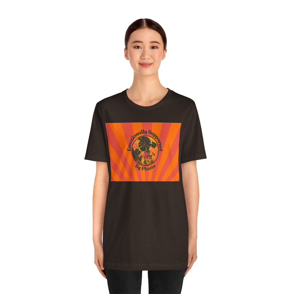 Retro Sunburst Plant Tee — “Emotionally Supported by Plants”