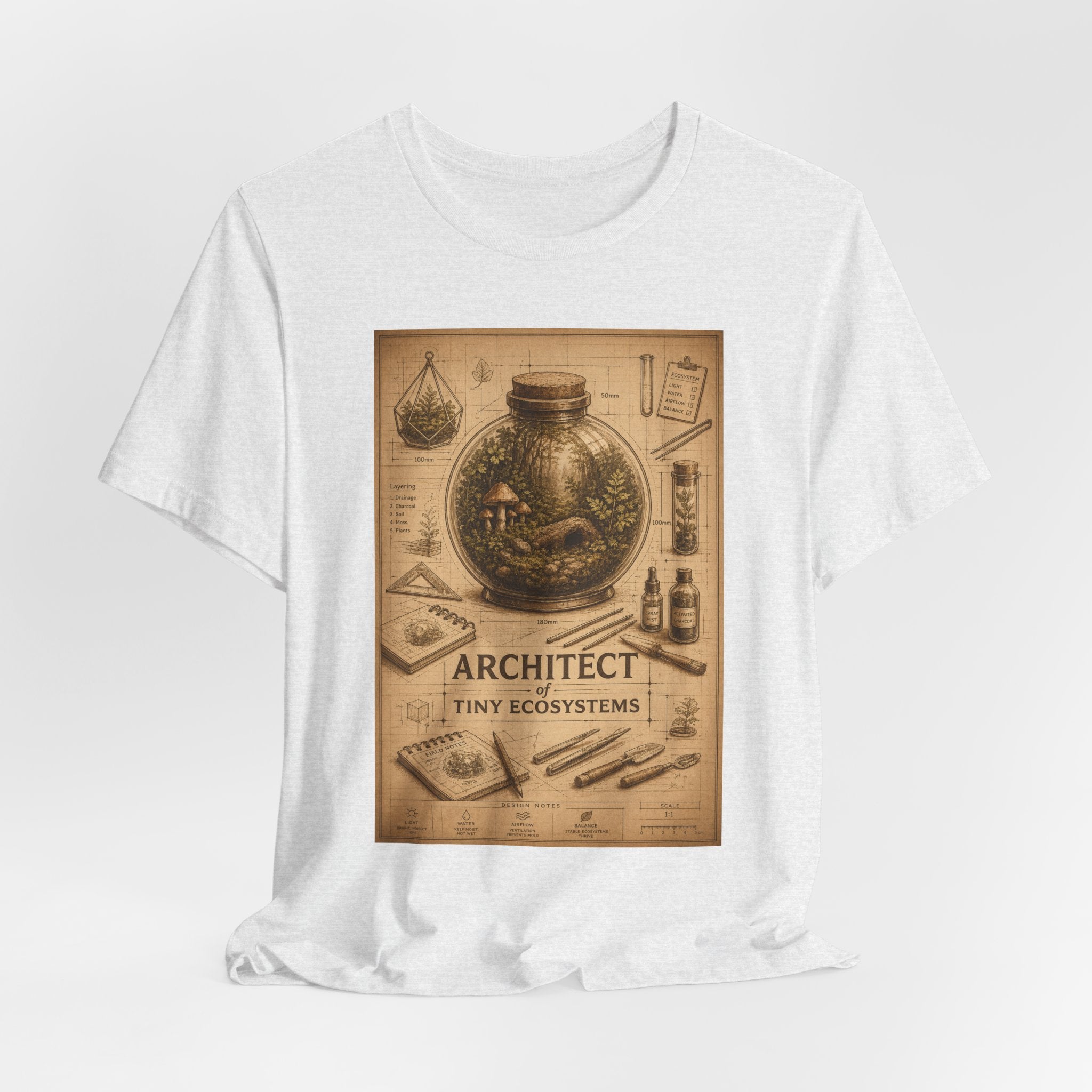 Architect of Tiny Ecosystems T-Shirt — Terrarium Builder Vintage Diagram Tee