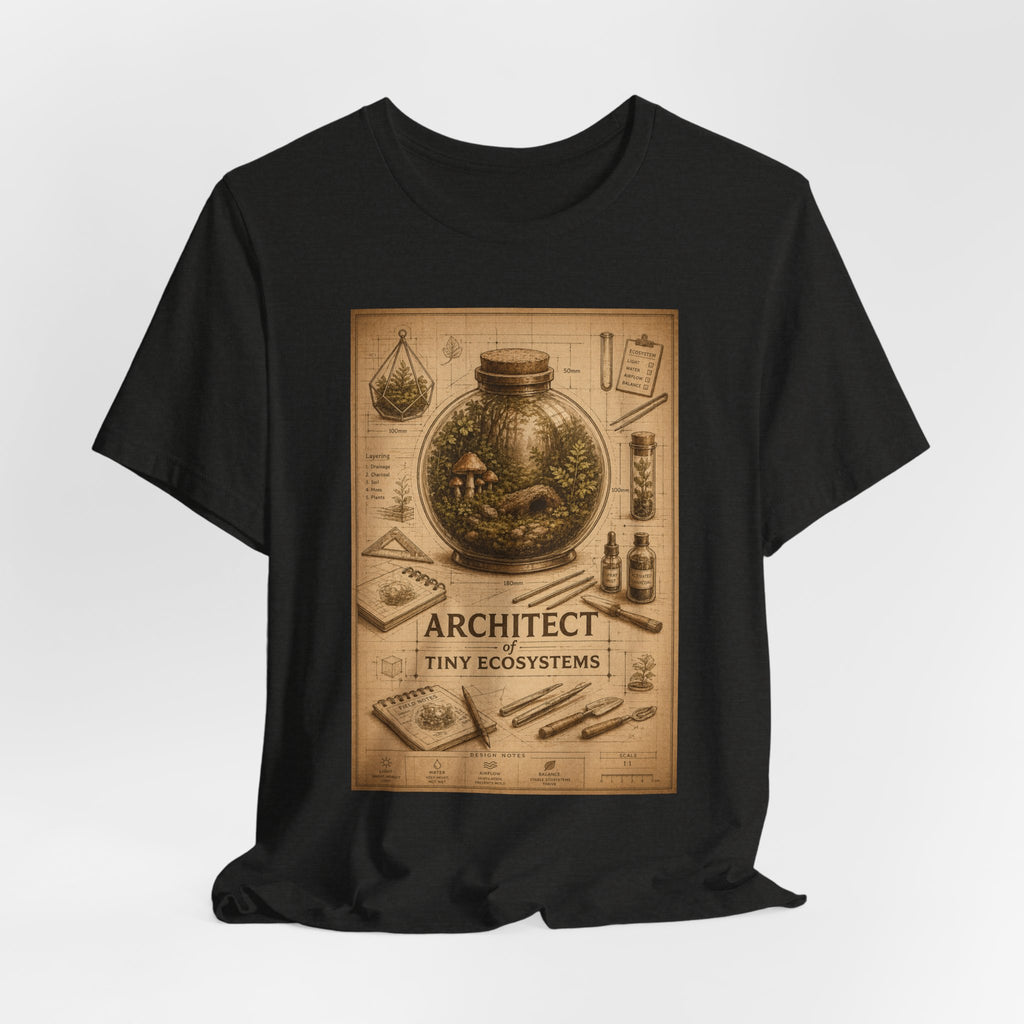 Architect of Tiny Ecosystems T-Shirt — Terrarium Builder Vintage Diagram Tee