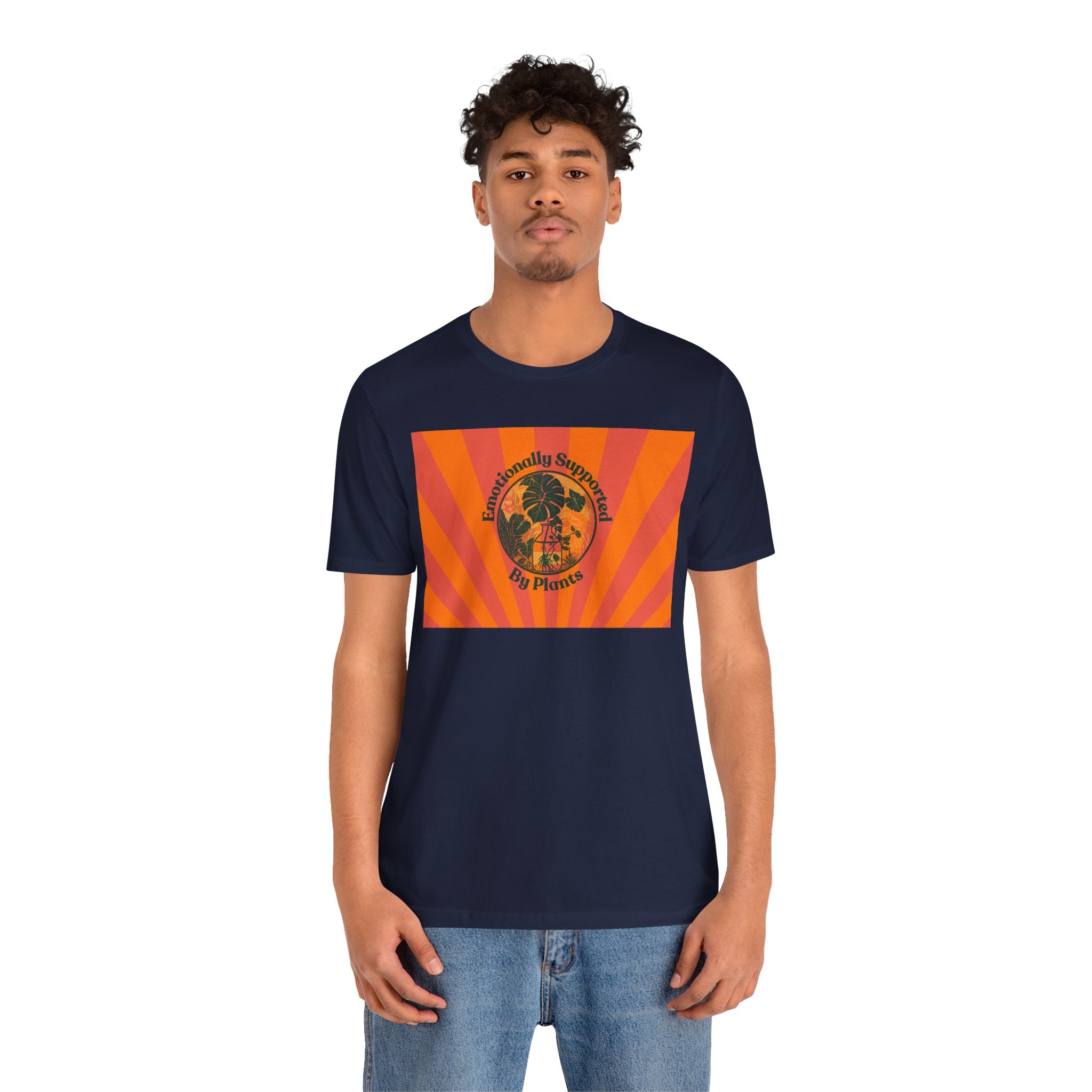 Retro Sunburst Plant Tee — “Emotionally Supported by Plants”