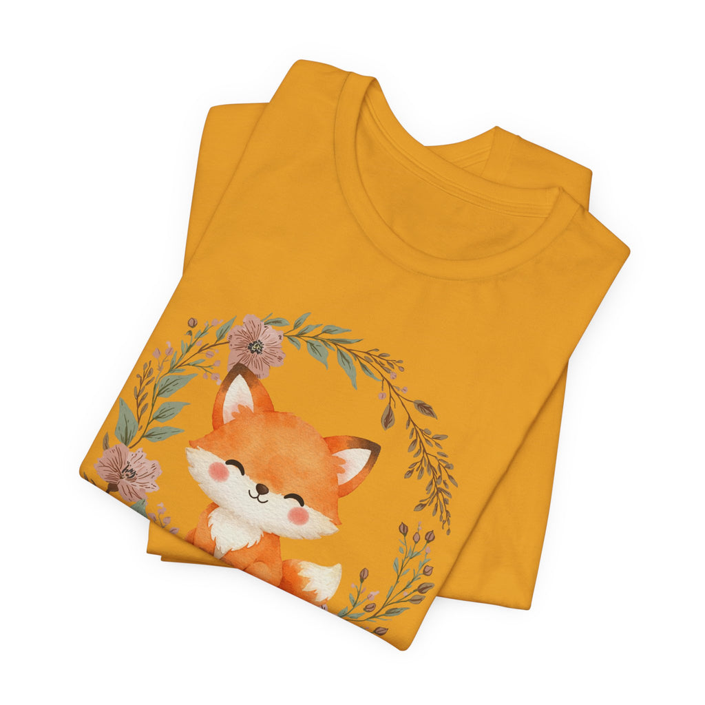 Cute Fox Wreath T-Shirt – Woodland Floral Baby Fox Tee