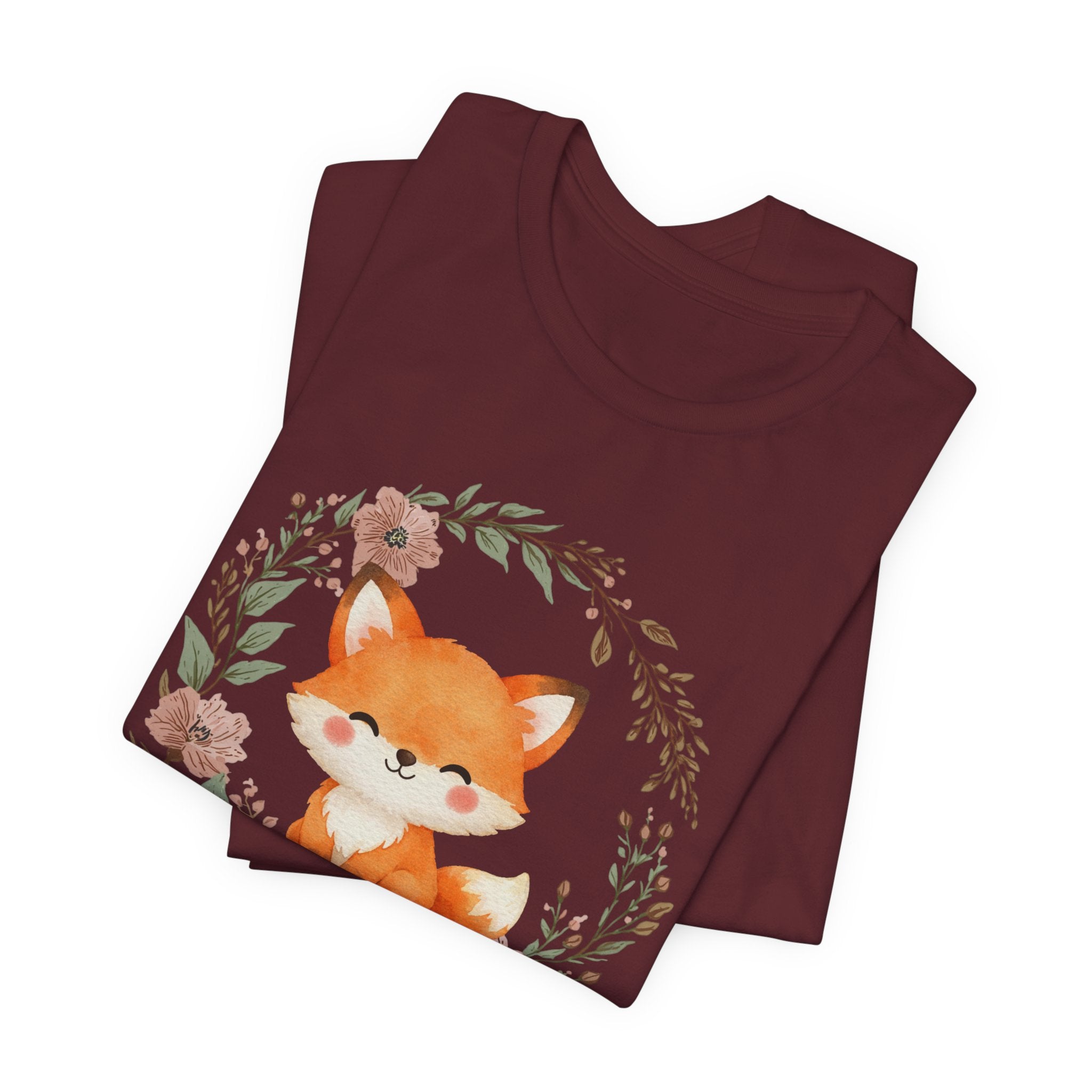 Cute Fox Wreath T-Shirt – Woodland Floral Baby Fox Tee
