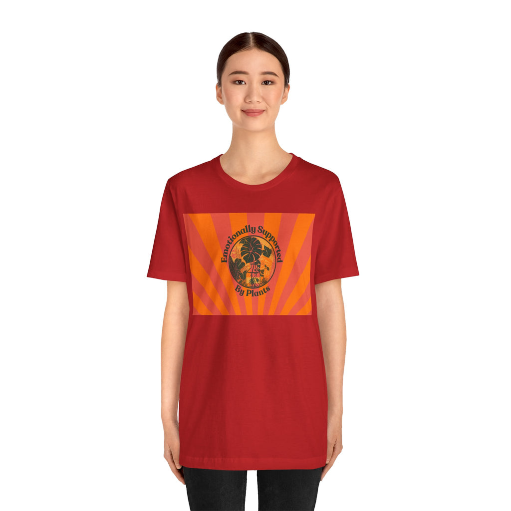 Retro Sunburst Plant Tee — “Emotionally Supported by Plants”