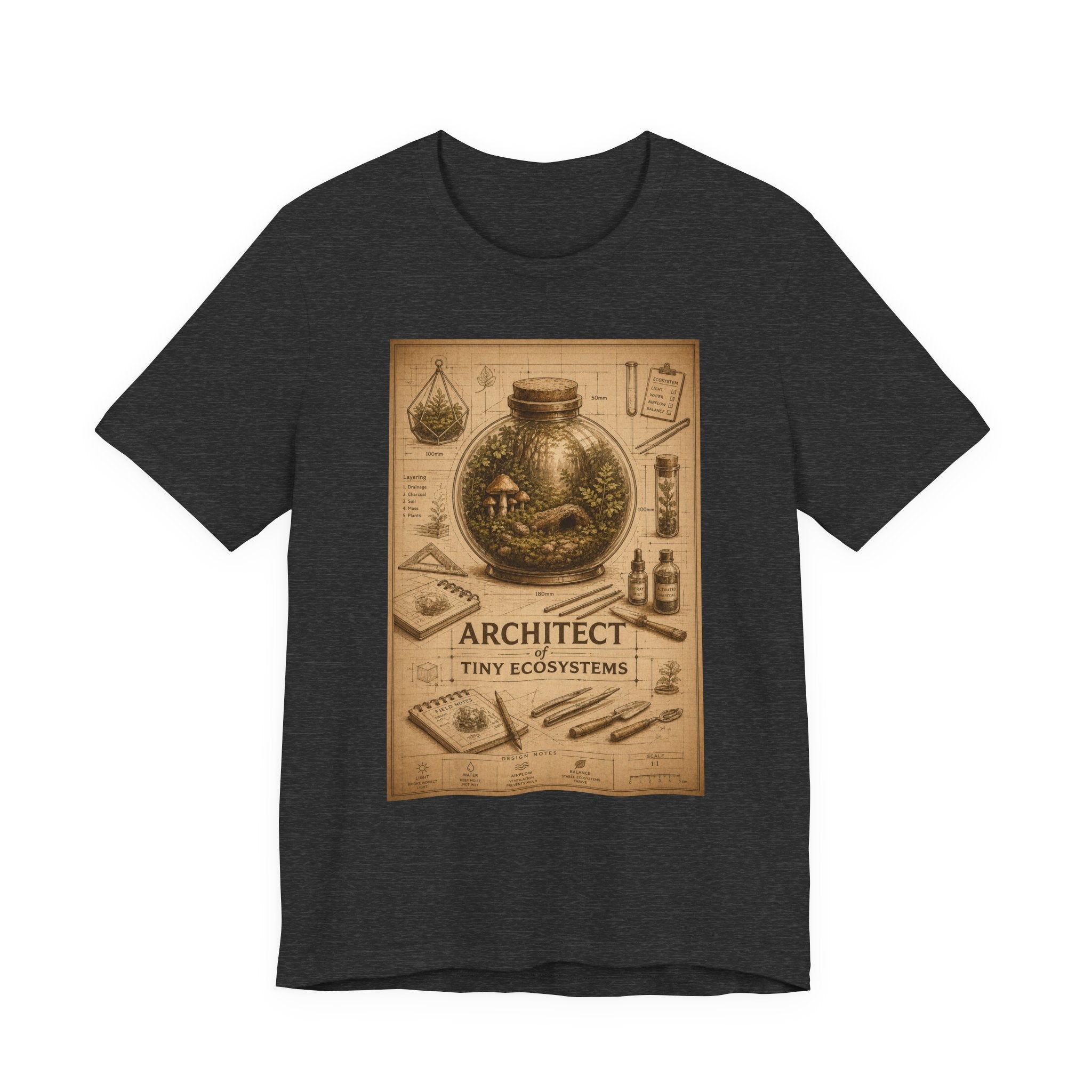 Architect of Tiny Ecosystems T-Shirt — Terrarium Builder Vintage Diagram Tee
