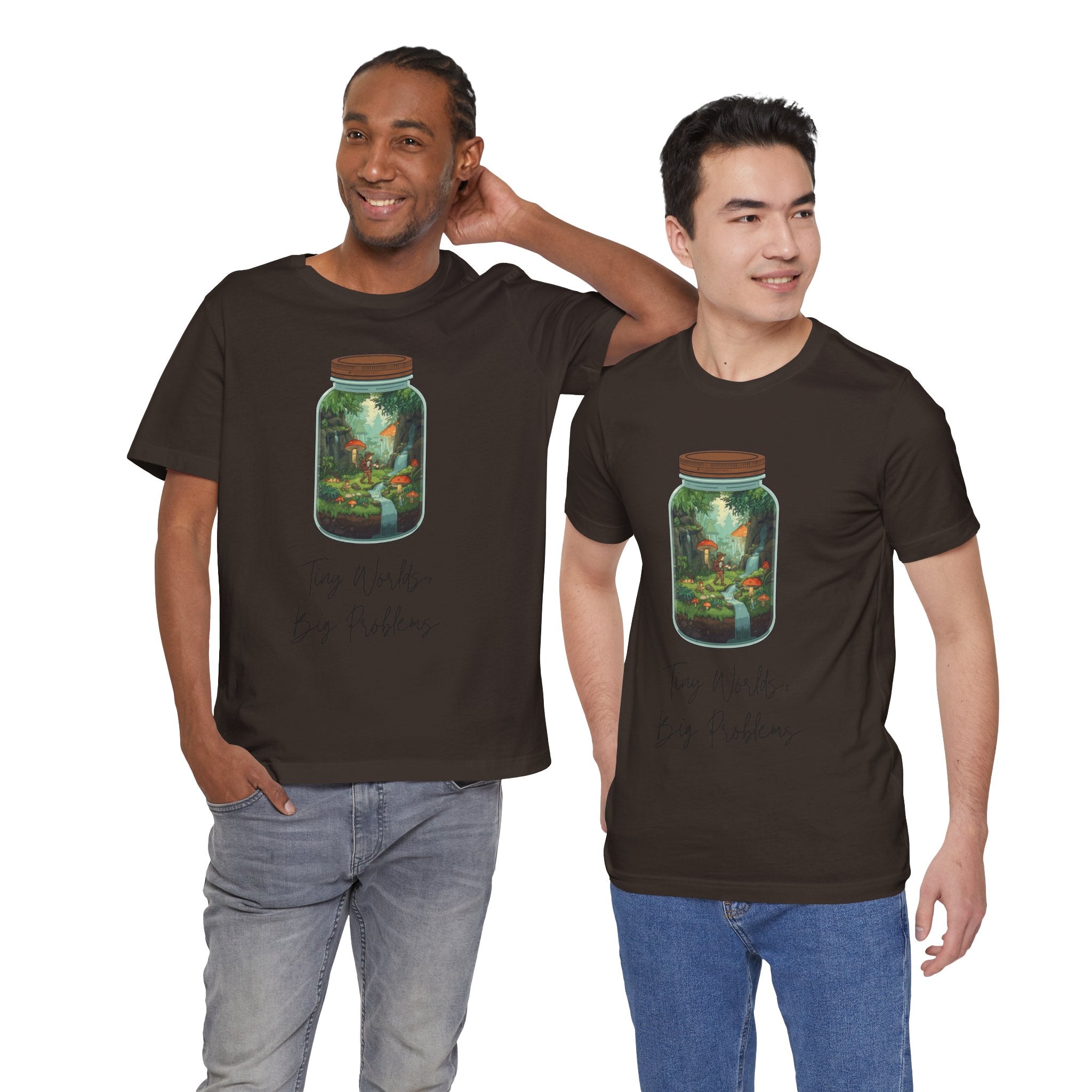 Tiny World Tee — Jar Terrarium Graphic T‑Shirt ("Tiny World, Big Problems")
