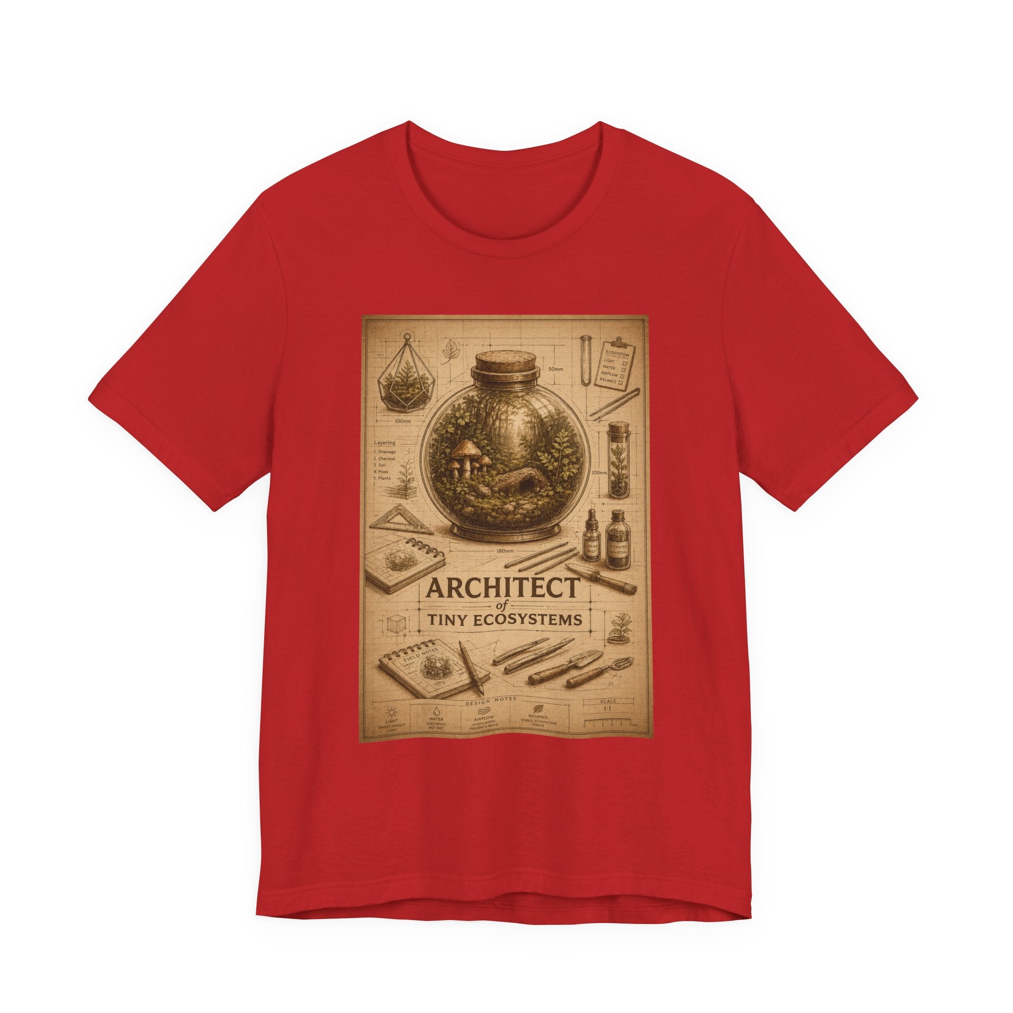 Architect of Tiny Ecosystems T-Shirt — Terrarium Builder Vintage Diagram Tee