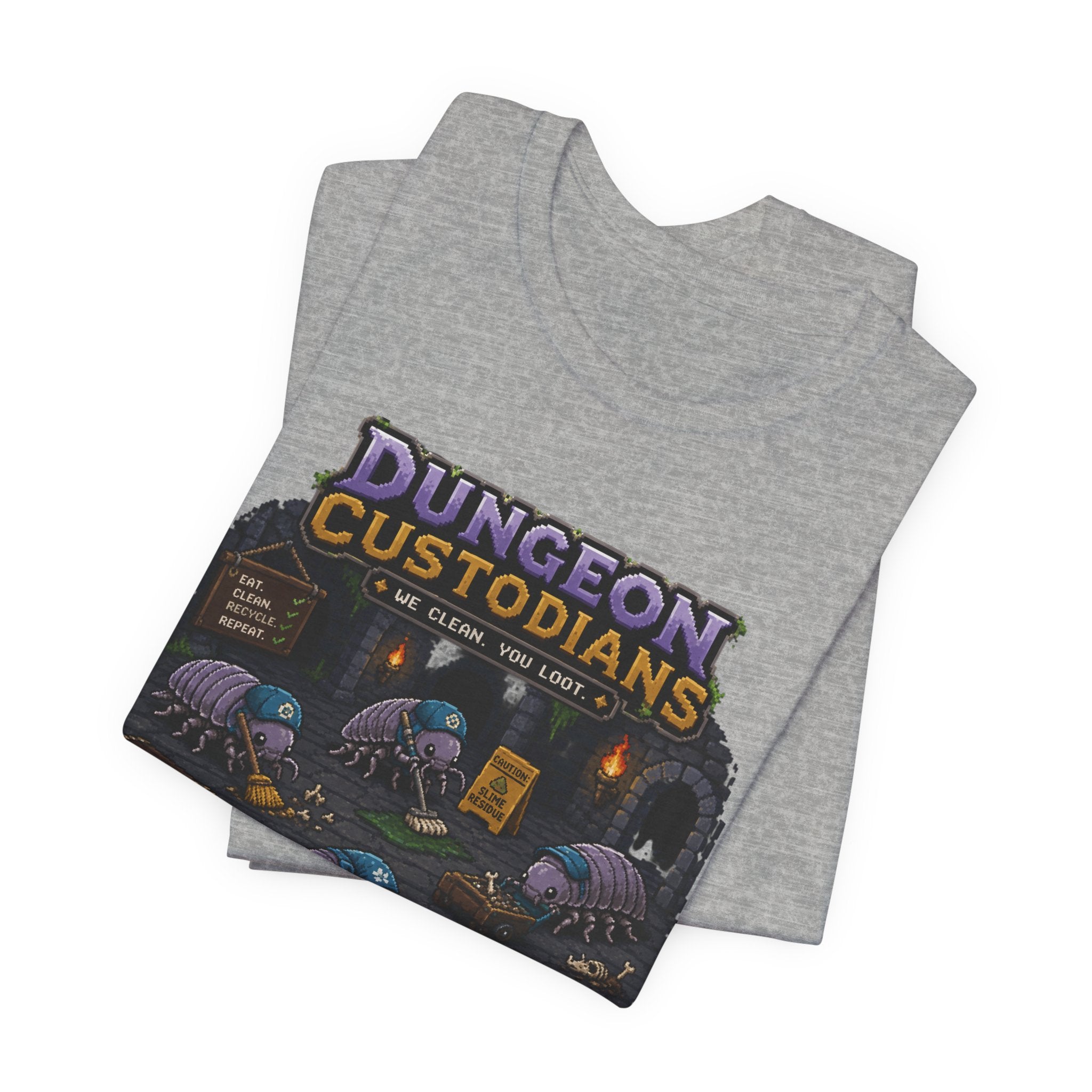 Dungeon Custodians T‑Shirt — Retro Pixel RPG Monsters Gaming Tee