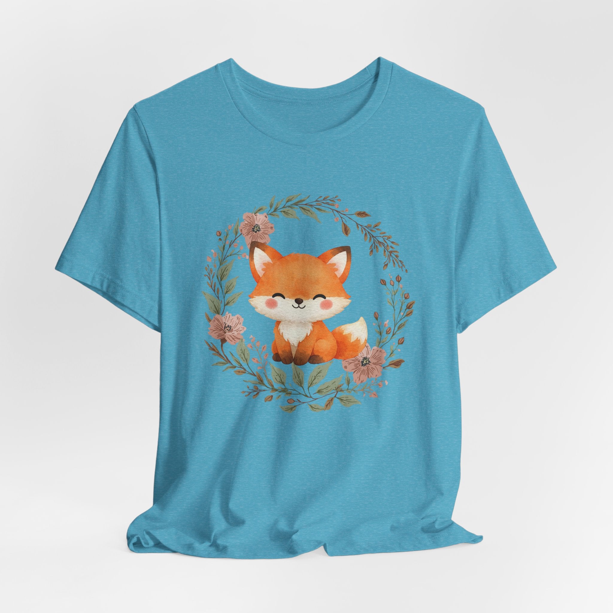 Cute Fox Wreath T-Shirt – Woodland Floral Baby Fox Tee