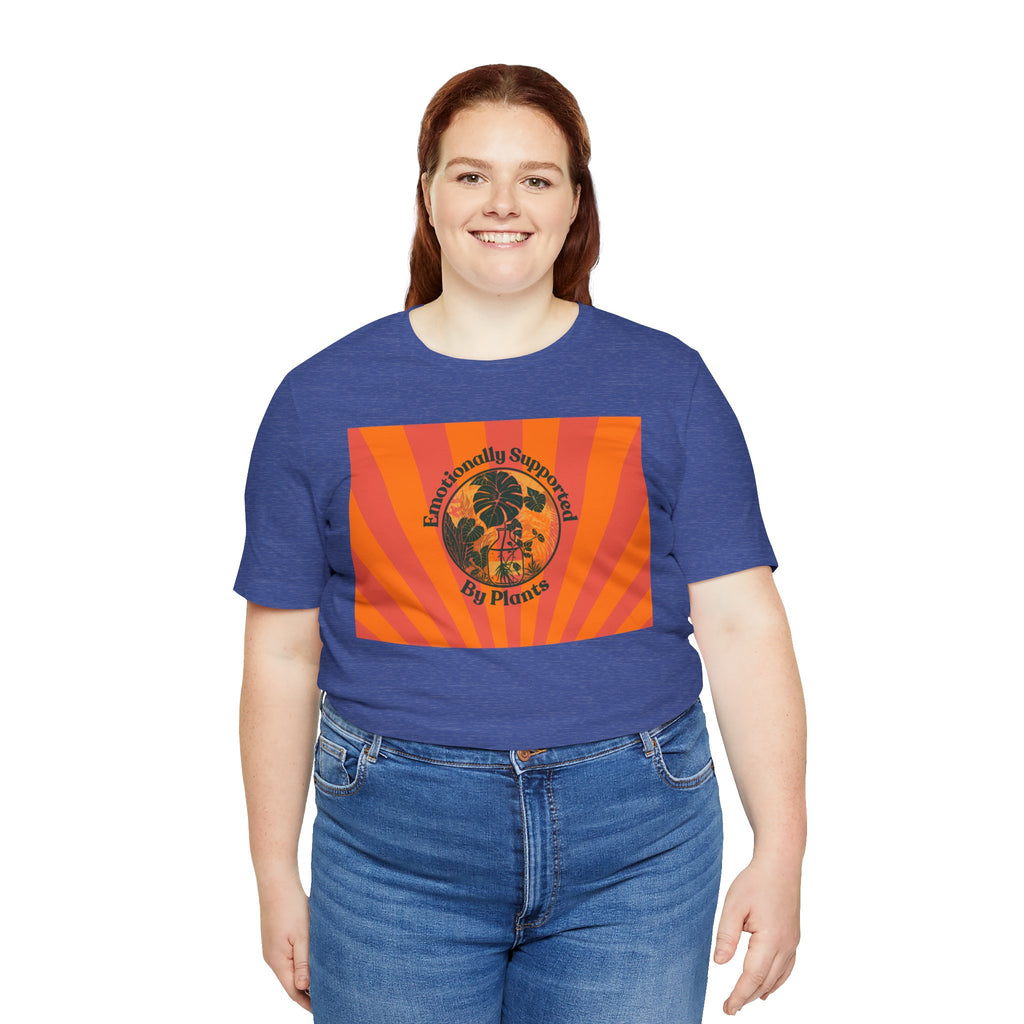 Retro Sunburst Plant Tee — “Emotionally Supported by Plants”