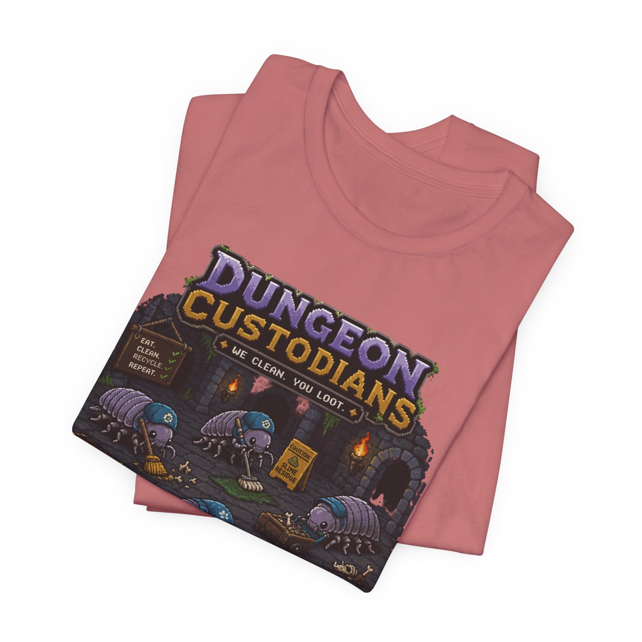 Dungeon Custodians T‑Shirt — Retro Pixel RPG Monsters Gaming Tee