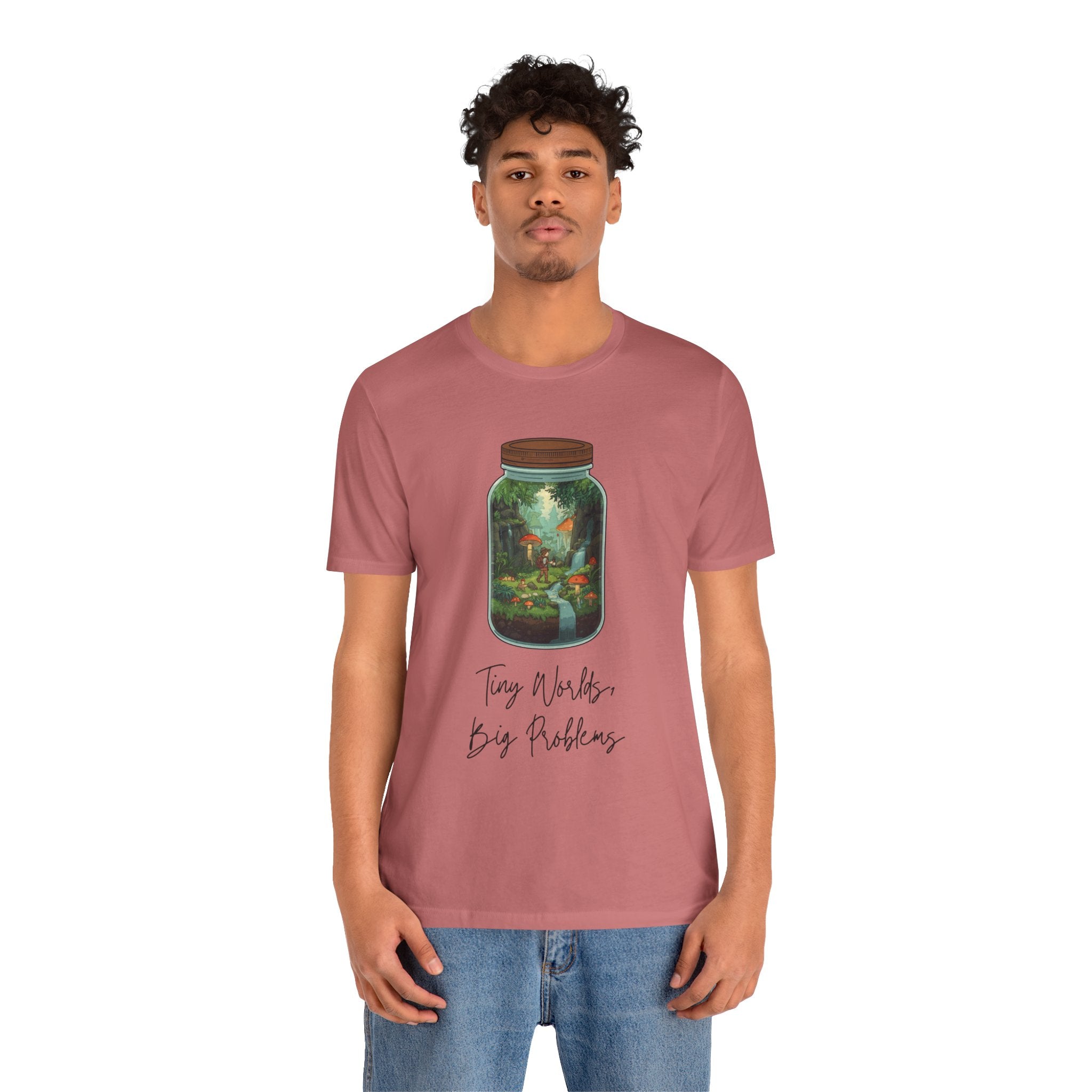 Tiny World Tee — Jar Terrarium Graphic T‑Shirt ("Tiny World, Big Problems")