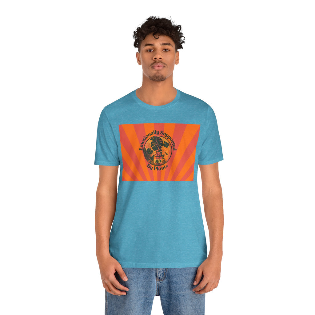 Retro Sunburst Plant Tee — “Emotionally Supported by Plants”