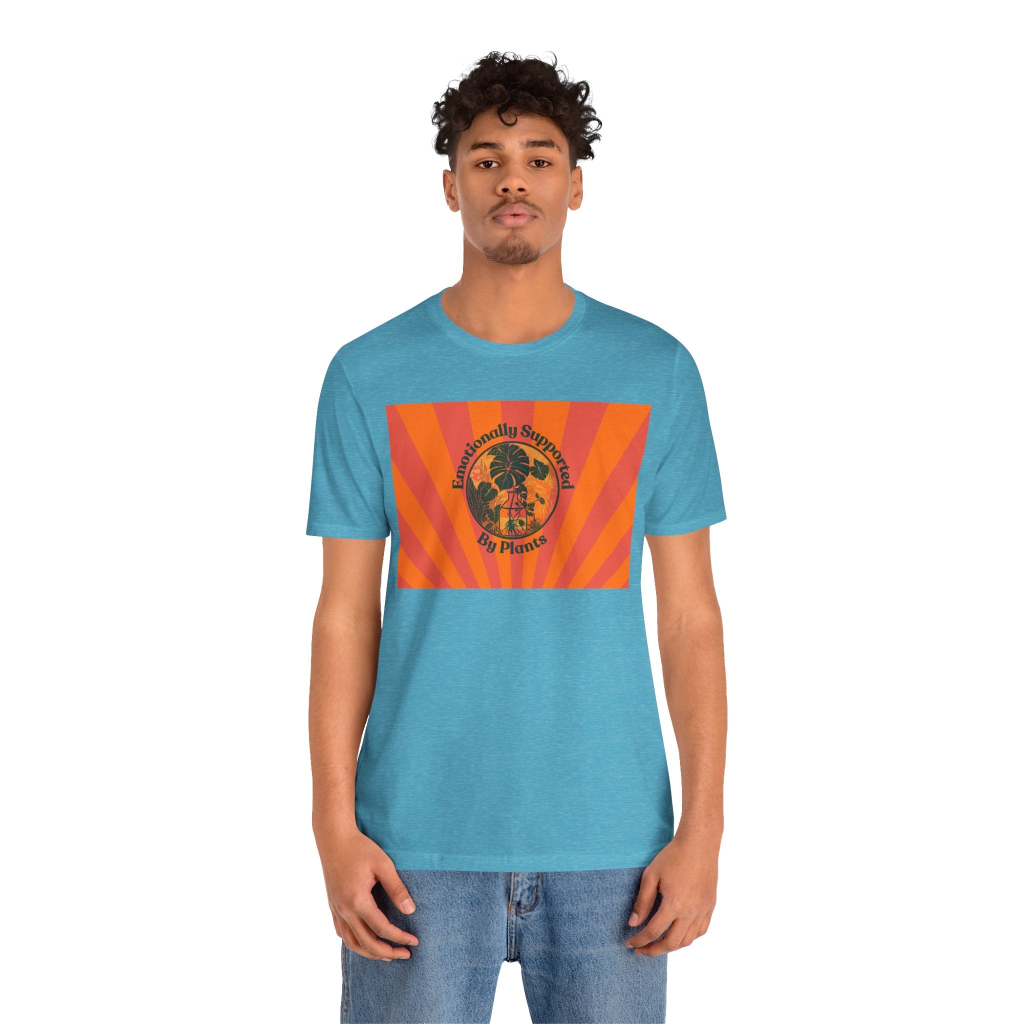 Retro Sunburst Plant Tee — “Emotionally Supported by Plants”