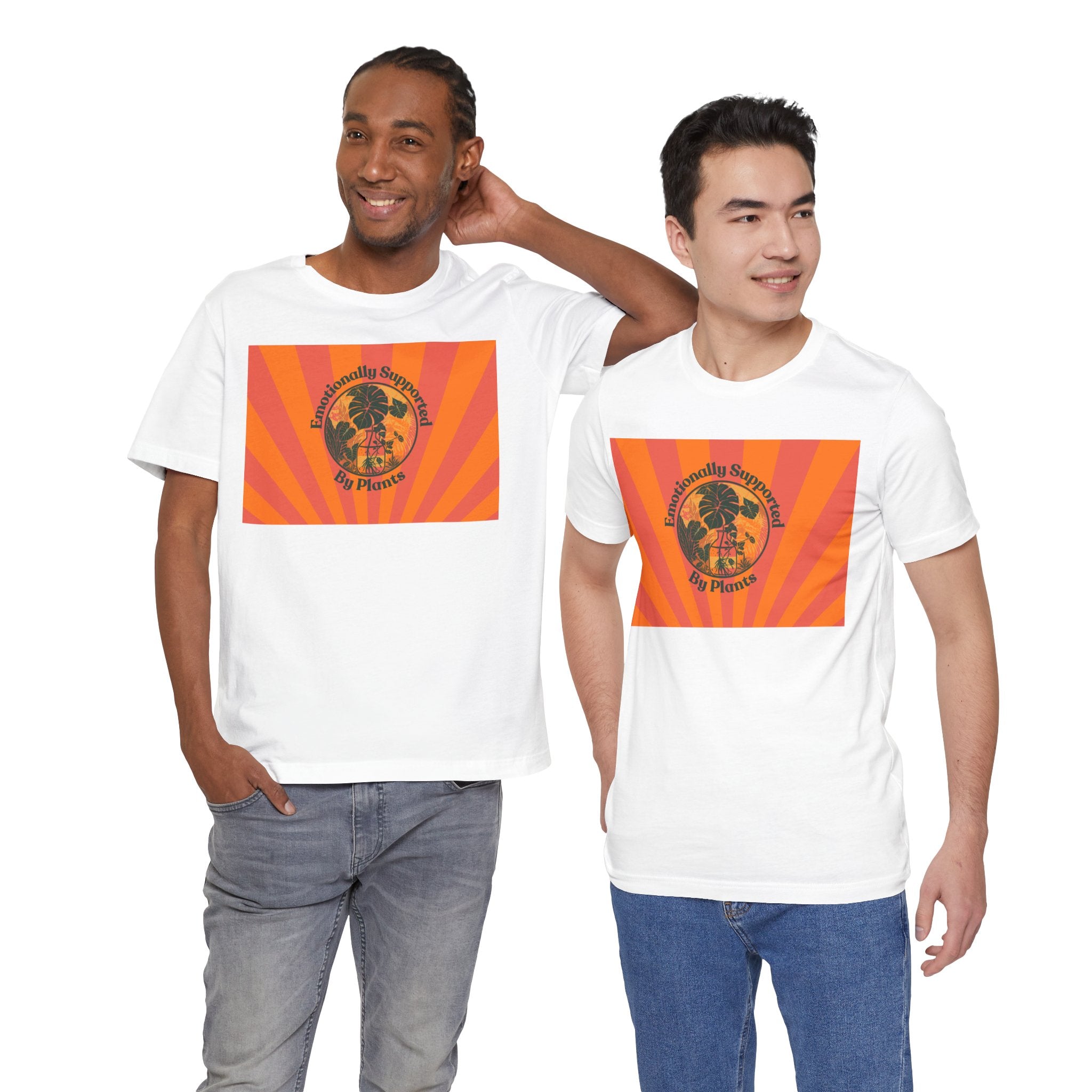Retro Sunburst Plant Tee — “Emotionally Supported by Plants”