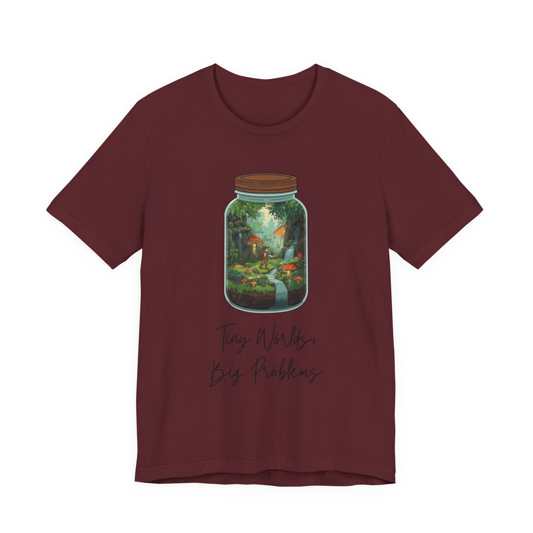 Tiny World Tee — Jar Terrarium Graphic T‑Shirt ("Tiny World, Big Problems")