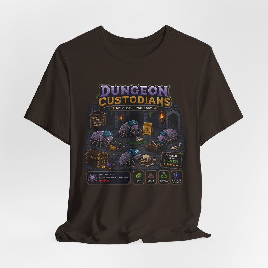 Dungeon Custodians T‑Shirt — Retro Pixel RPG Monsters Gaming Tee