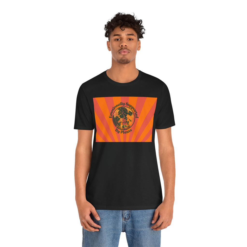 Retro Sunburst Plant Tee — “Emotionally Supported by Plants”