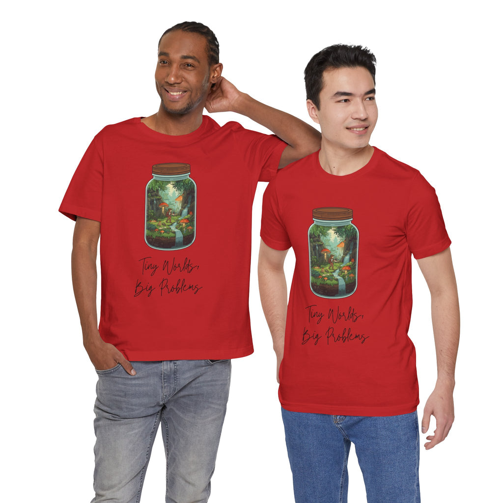 Tiny World Tee — Jar Terrarium Graphic T‑Shirt ("Tiny World, Big Problems")