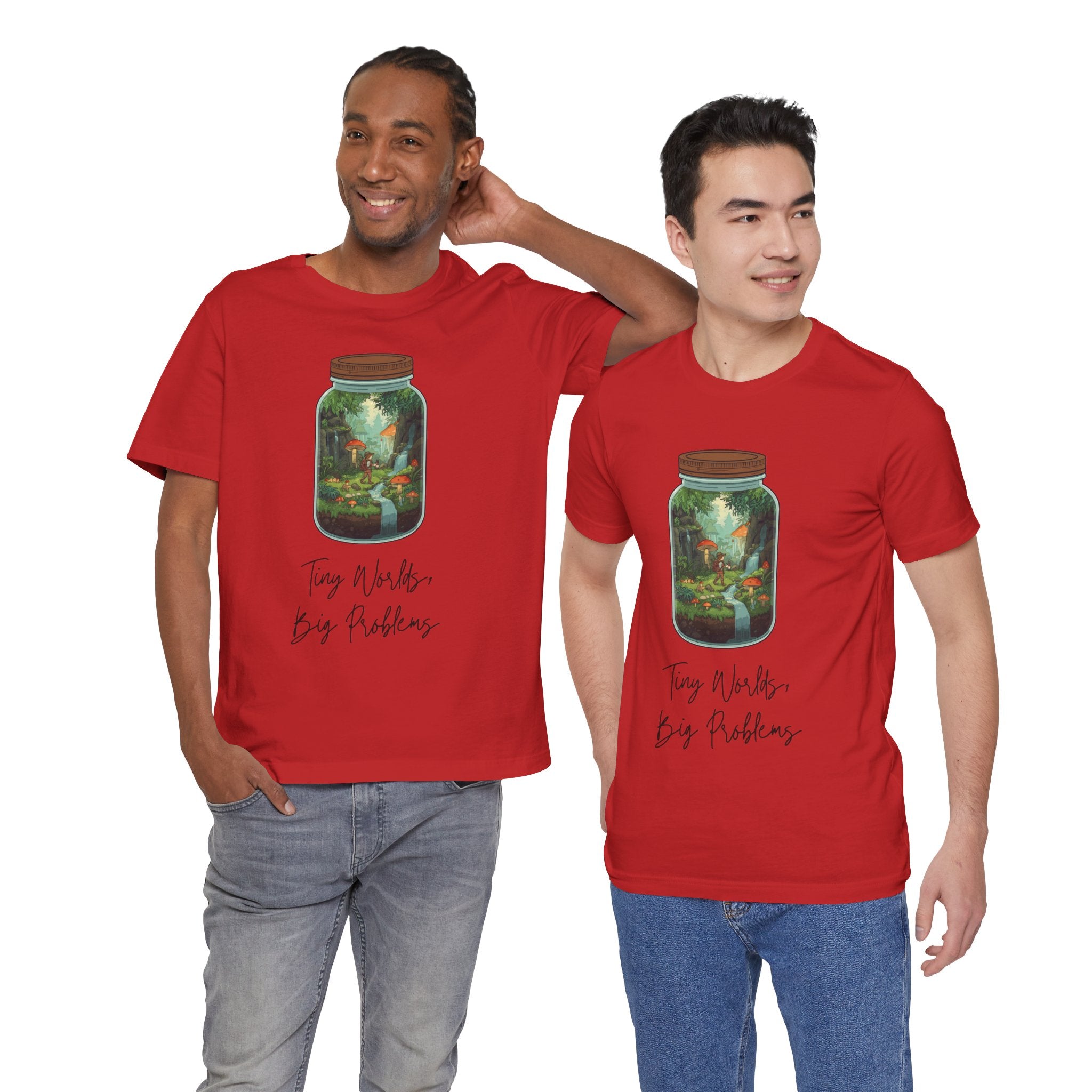 Tiny World Tee — Jar Terrarium Graphic T‑Shirt ("Tiny World, Big Problems")