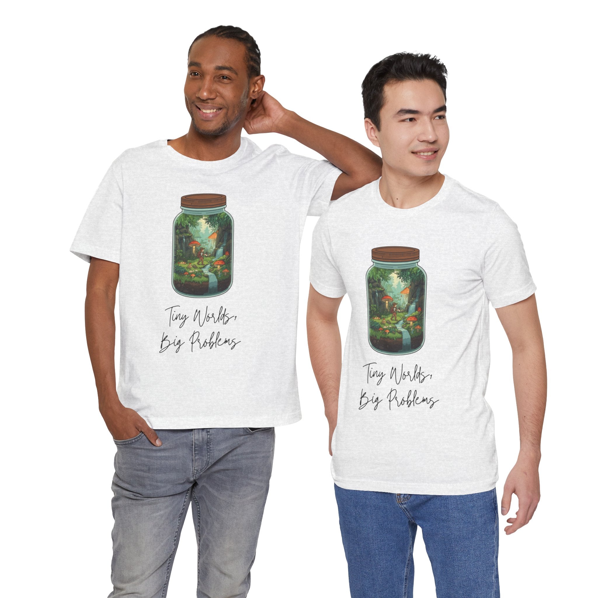 Tiny World Tee — Jar Terrarium Graphic T‑Shirt ("Tiny World, Big Problems")