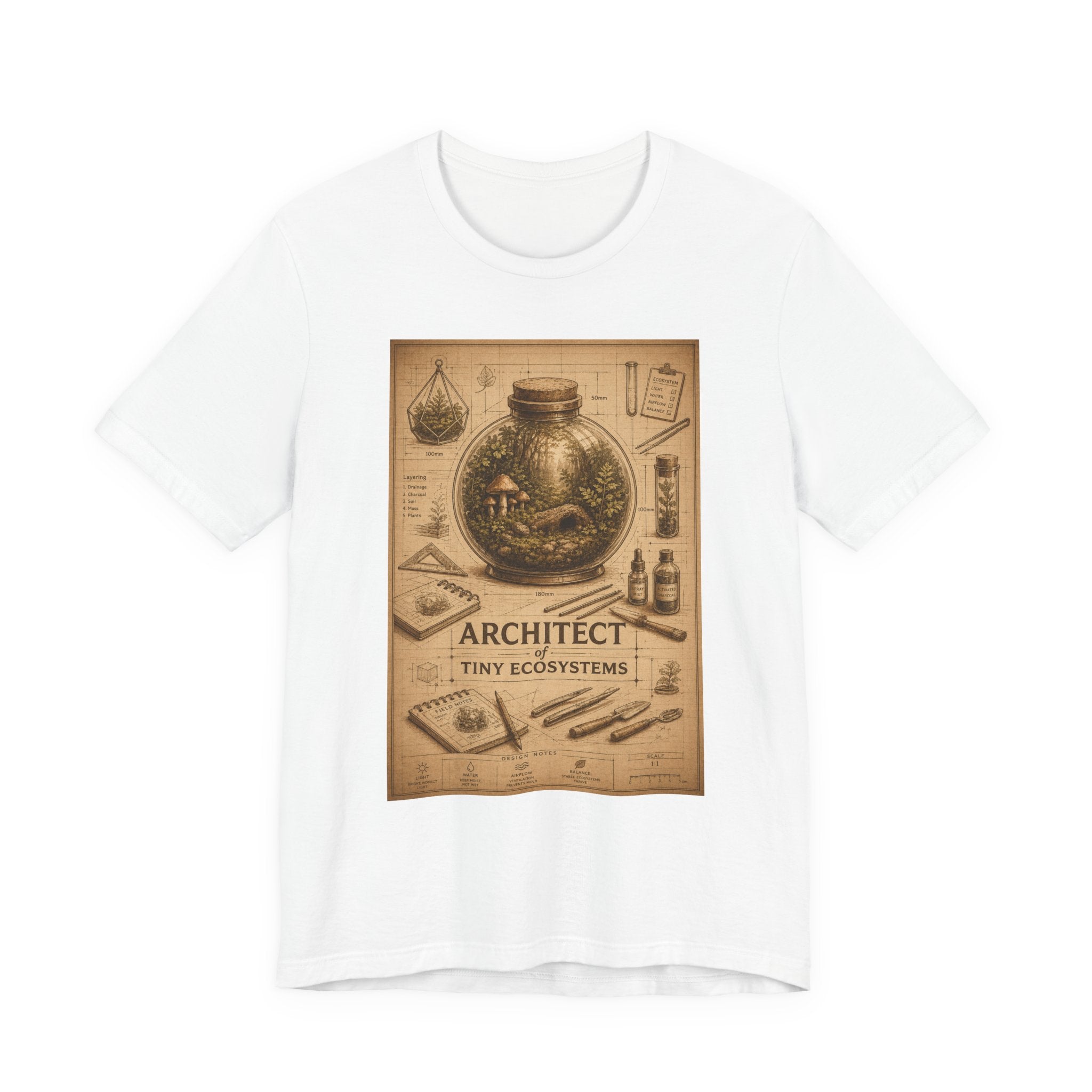 Architect of Tiny Ecosystems T-Shirt — Terrarium Builder Vintage Diagram Tee