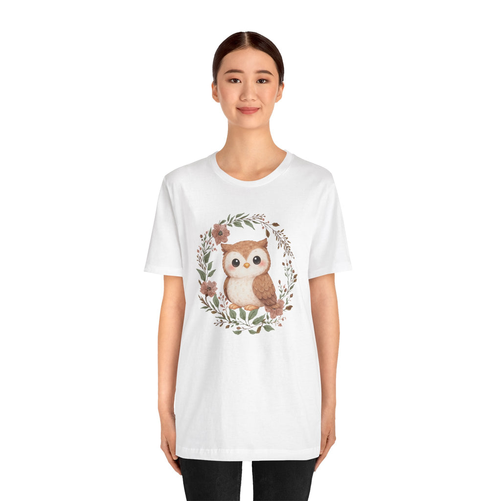 Cute Woodland Owl Tee – Floral Wreath Baby Owl T-Shirt
