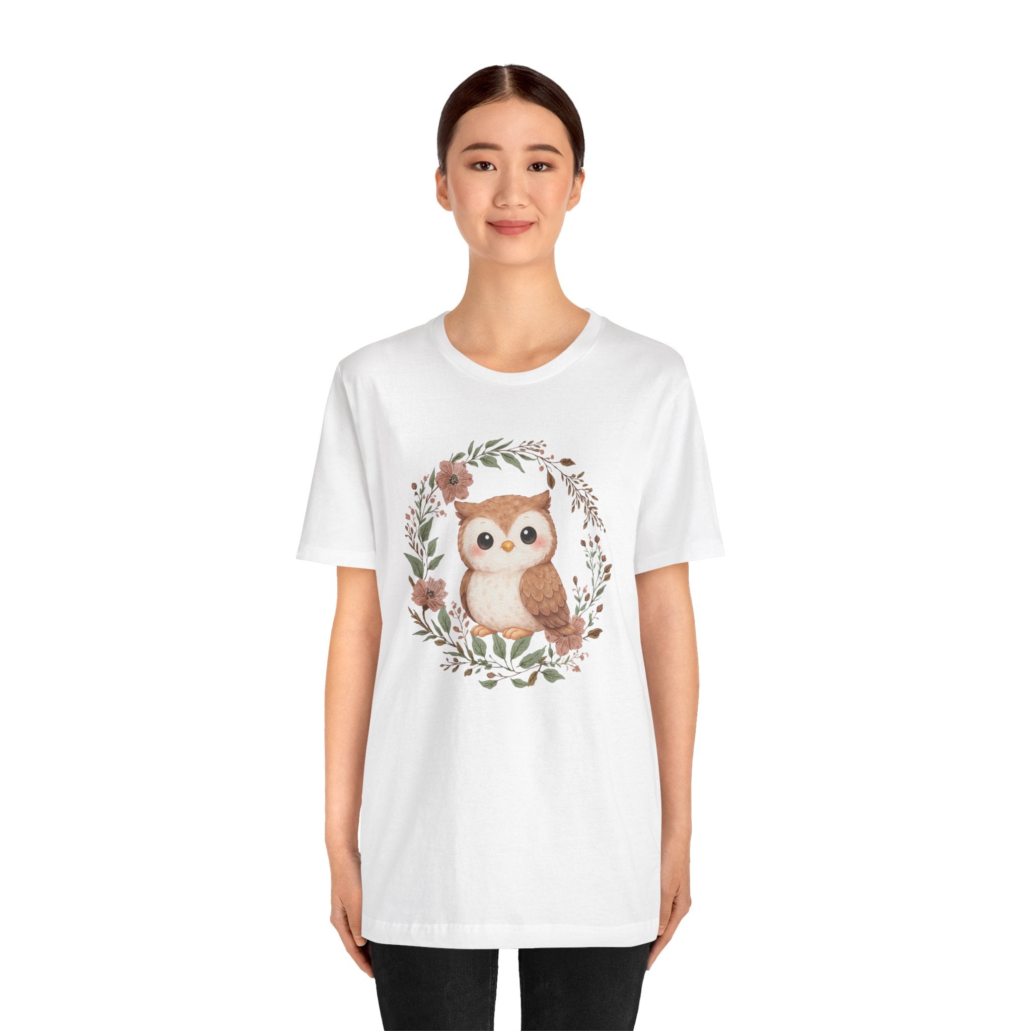 Cute Woodland Owl Tee – Floral Wreath Baby Owl T-Shirt