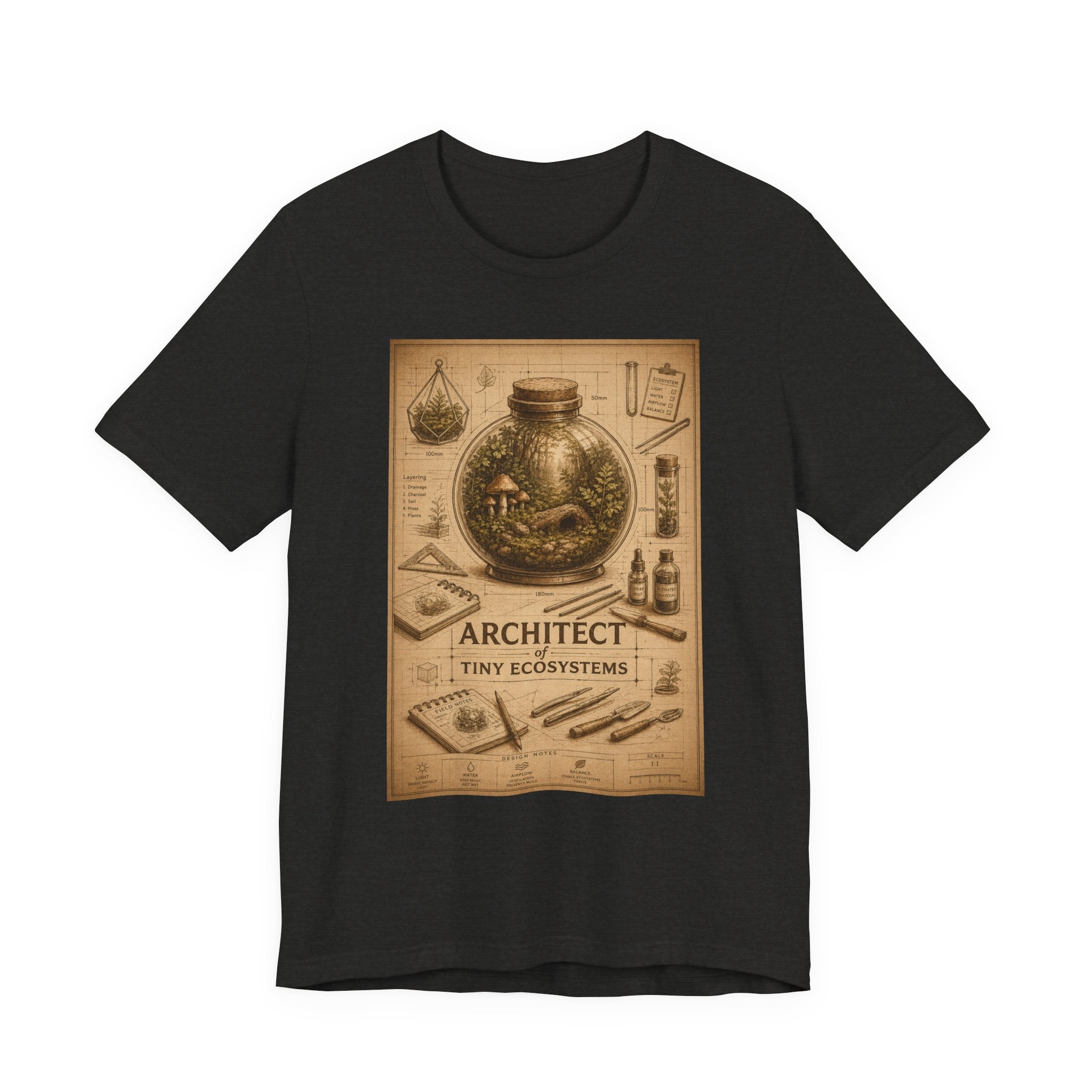 Architect of Tiny Ecosystems T-Shirt — Terrarium Builder Vintage Diagram Tee