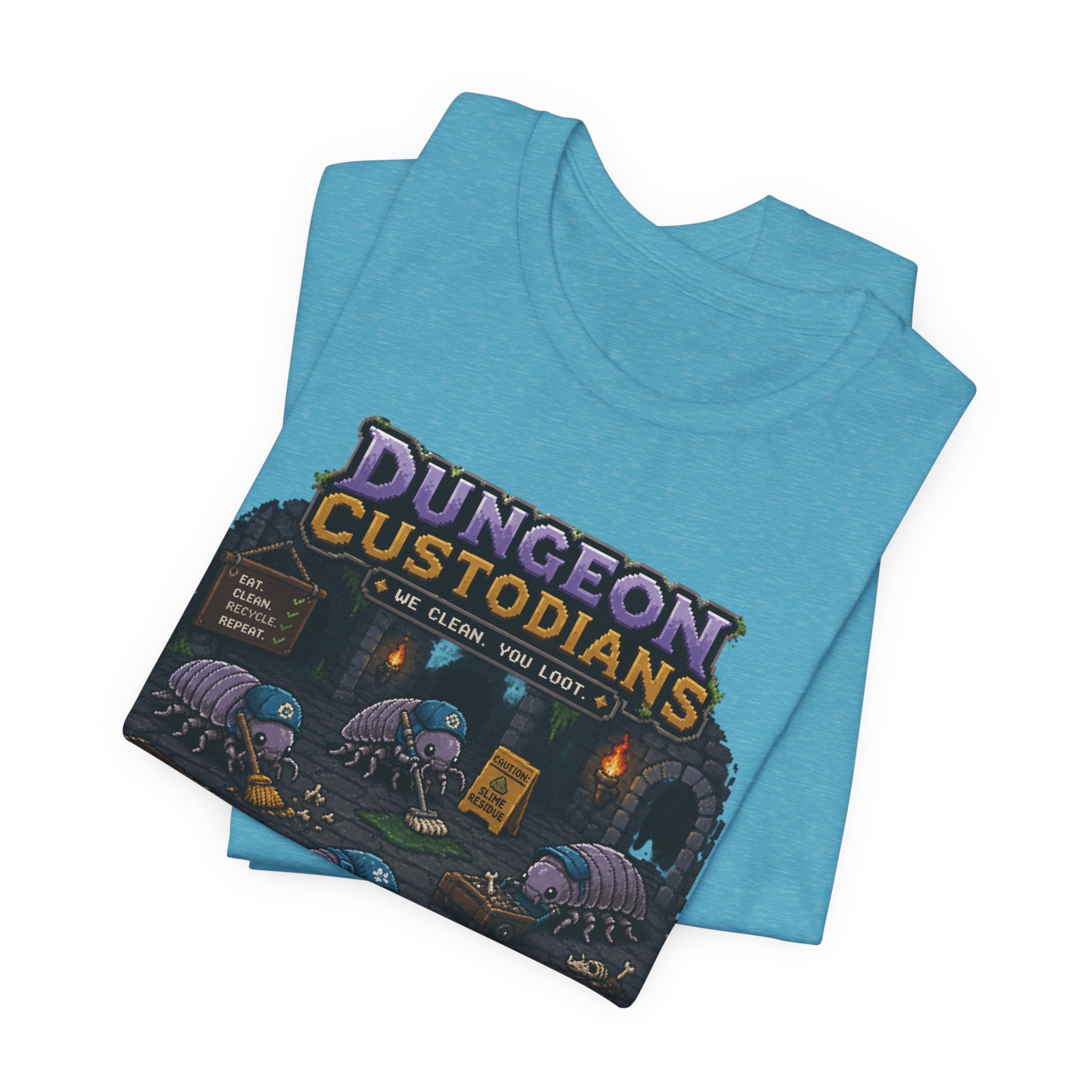 Dungeon Custodians T‑Shirt — Retro Pixel RPG Monsters Gaming Tee
