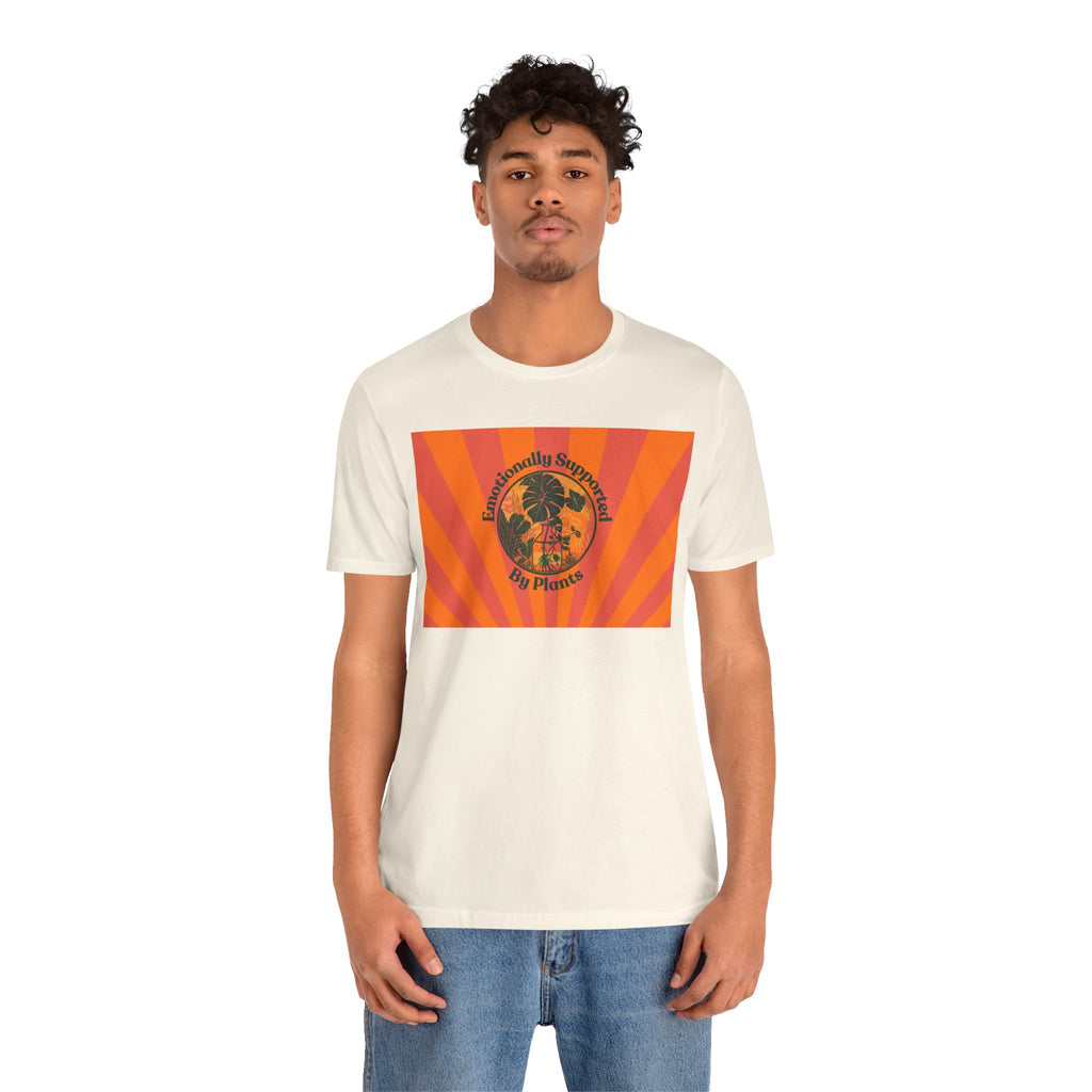 Retro Sunburst Plant Tee — “Emotionally Supported by Plants”