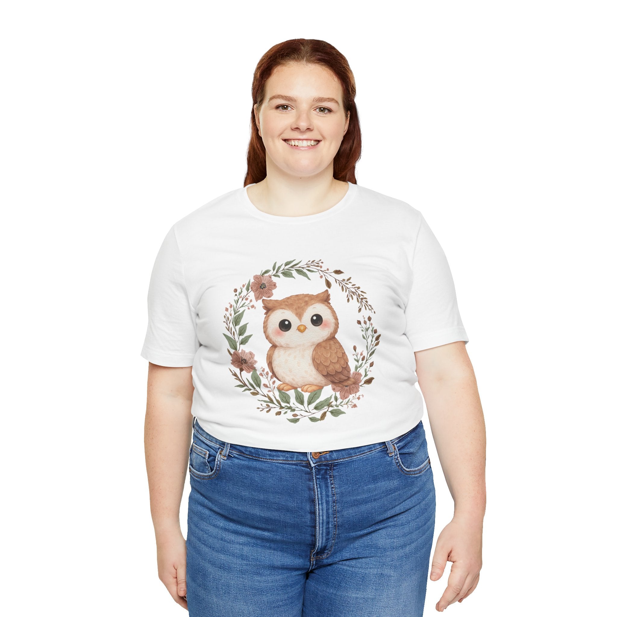 Cute Woodland Owl Tee – Floral Wreath Baby Owl T-Shirt