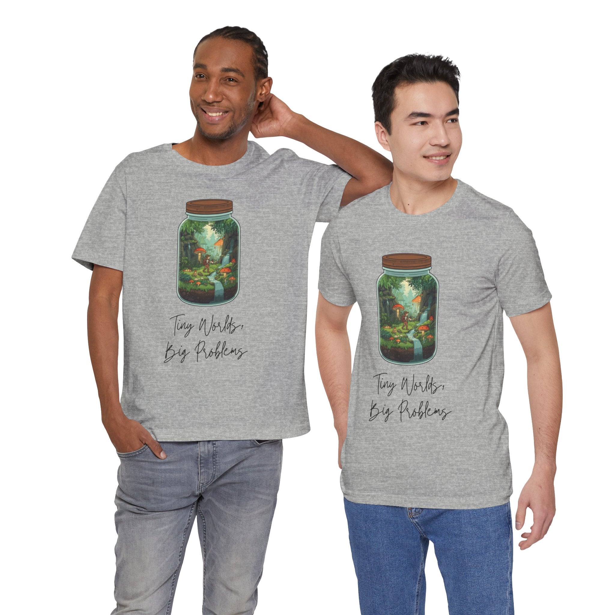 Tiny World Tee — Jar Terrarium Graphic T‑Shirt ("Tiny World, Big Problems")