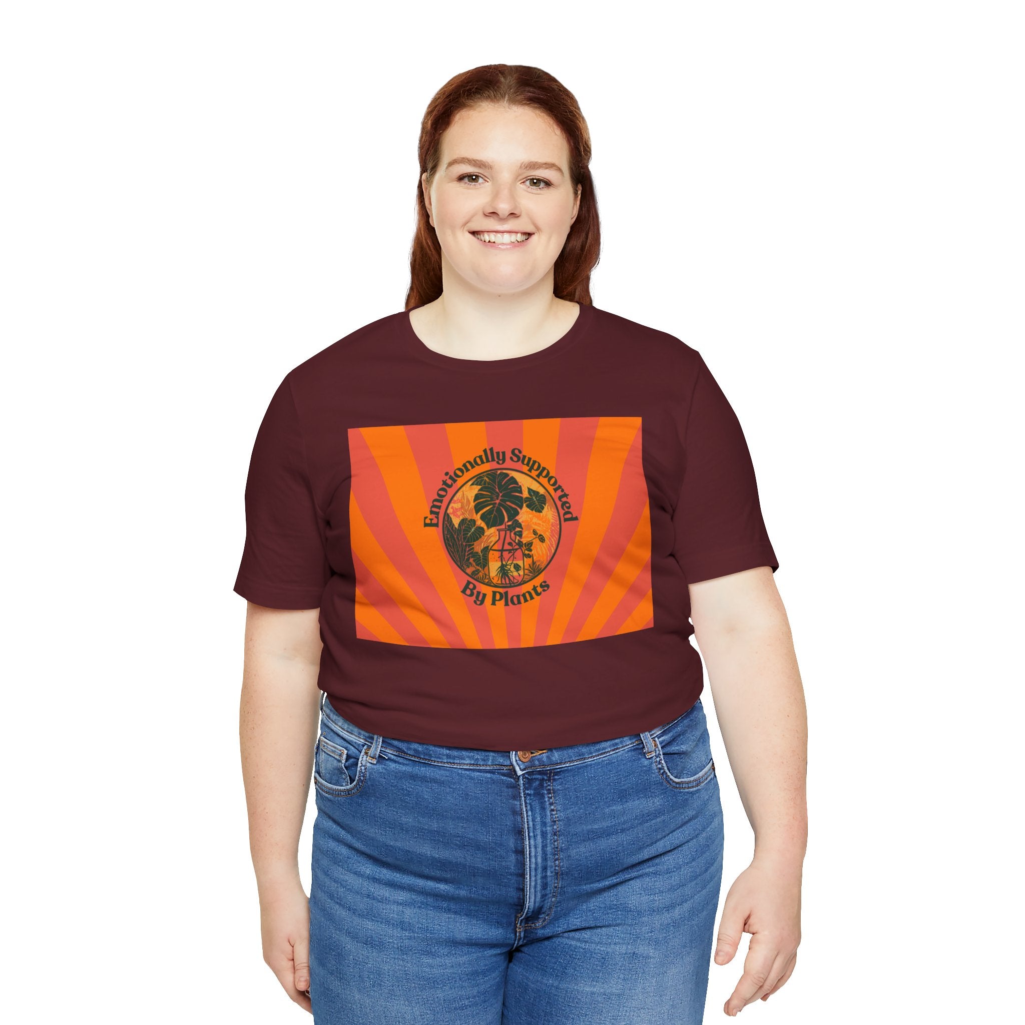Retro Sunburst Plant Tee — “Emotionally Supported by Plants”