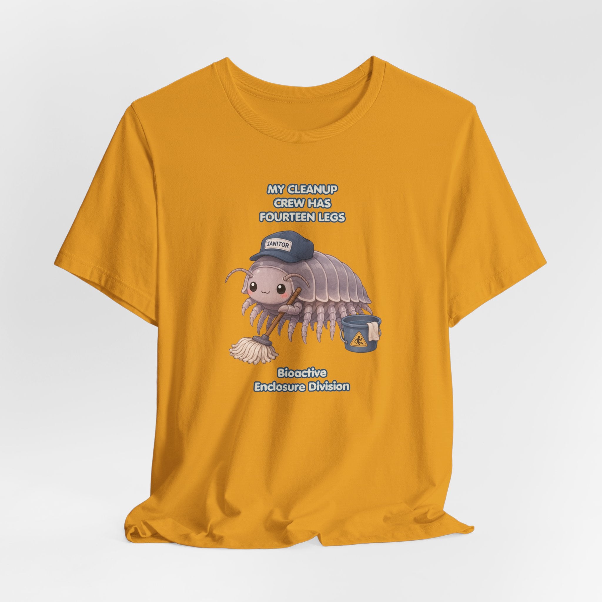 Isopod Janitor T-Shirt — Cute Pillbug Cleanup Shirt ("My Cleanup Crew Has Fourteen Legs")