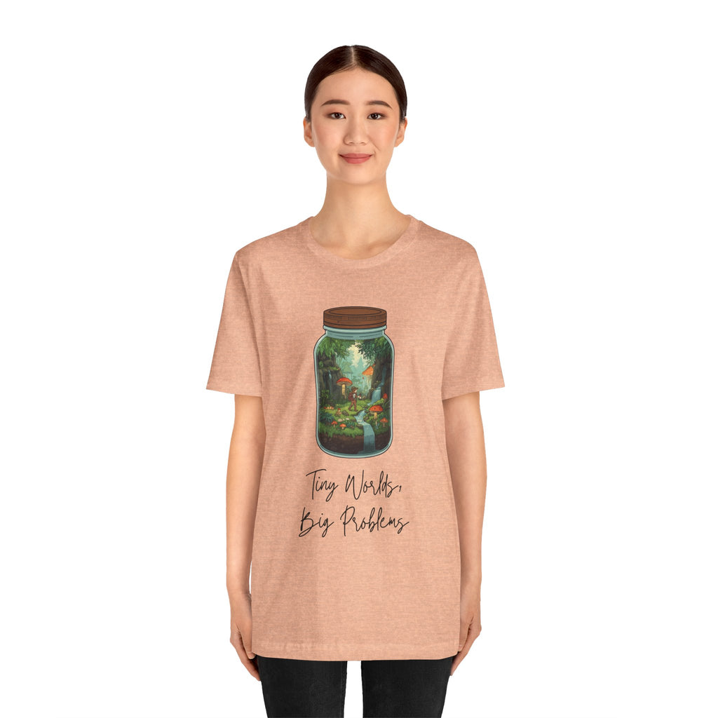 Tiny World Tee — Jar Terrarium Graphic T‑Shirt ("Tiny World, Big Problems")