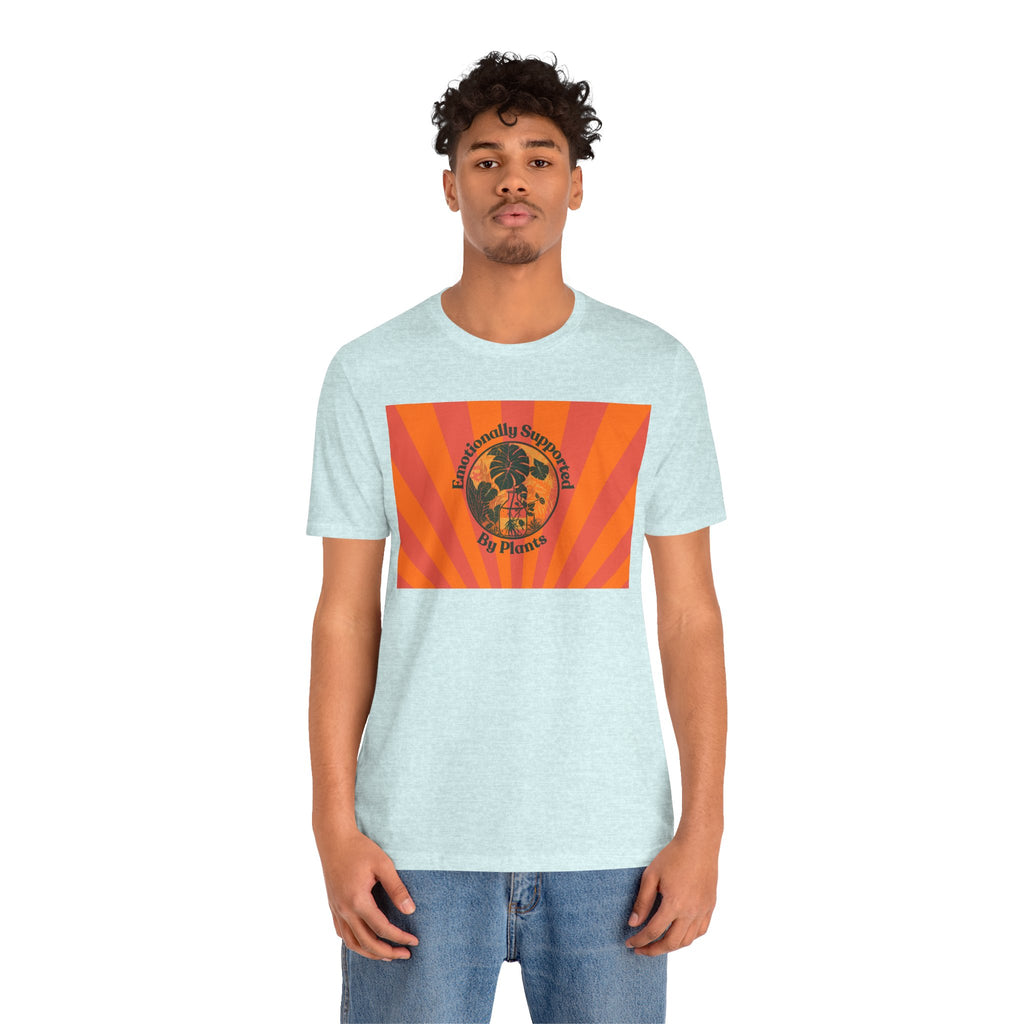 Retro Sunburst Plant Tee — “Emotionally Supported by Plants”