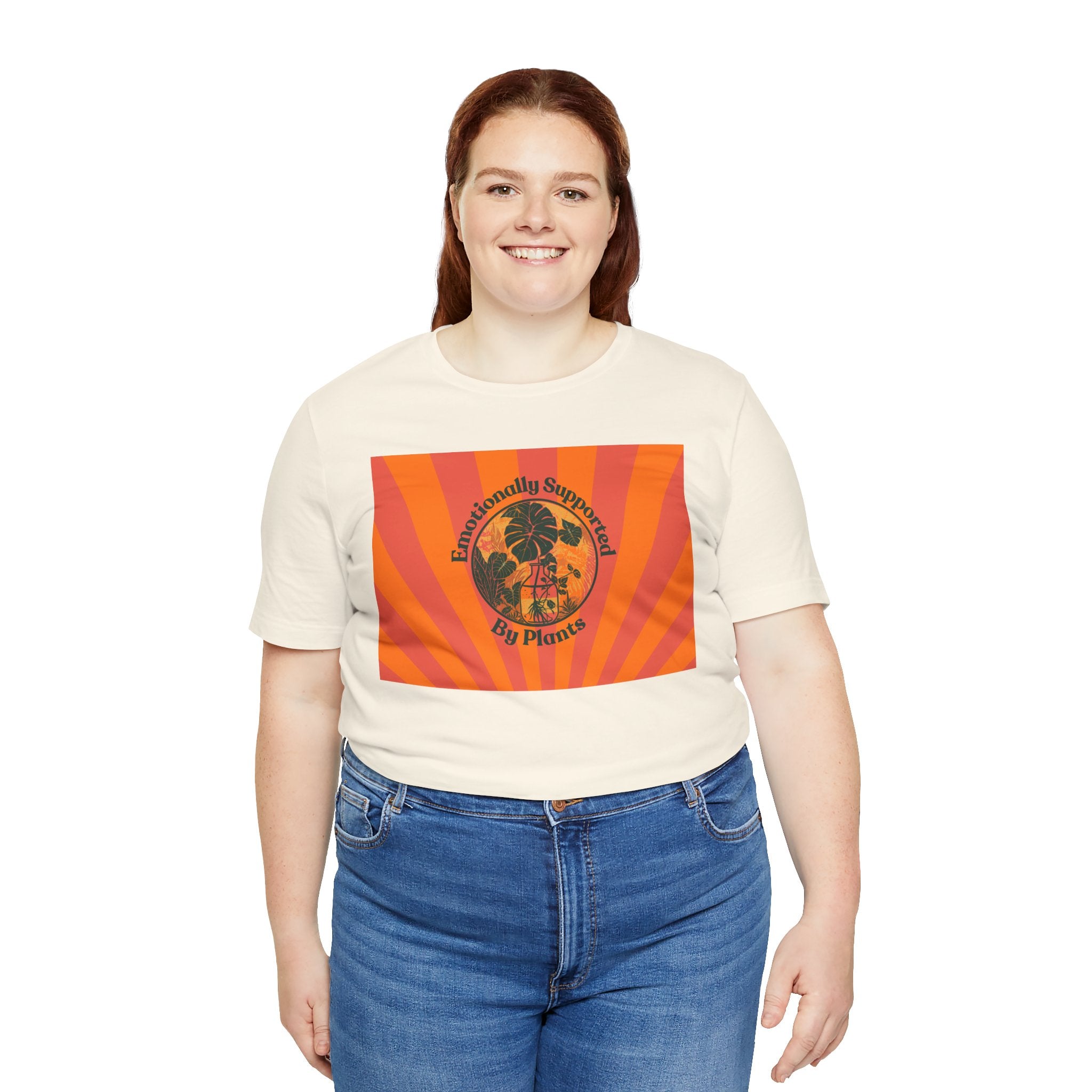 Retro Sunburst Plant Tee — “Emotionally Supported by Plants”