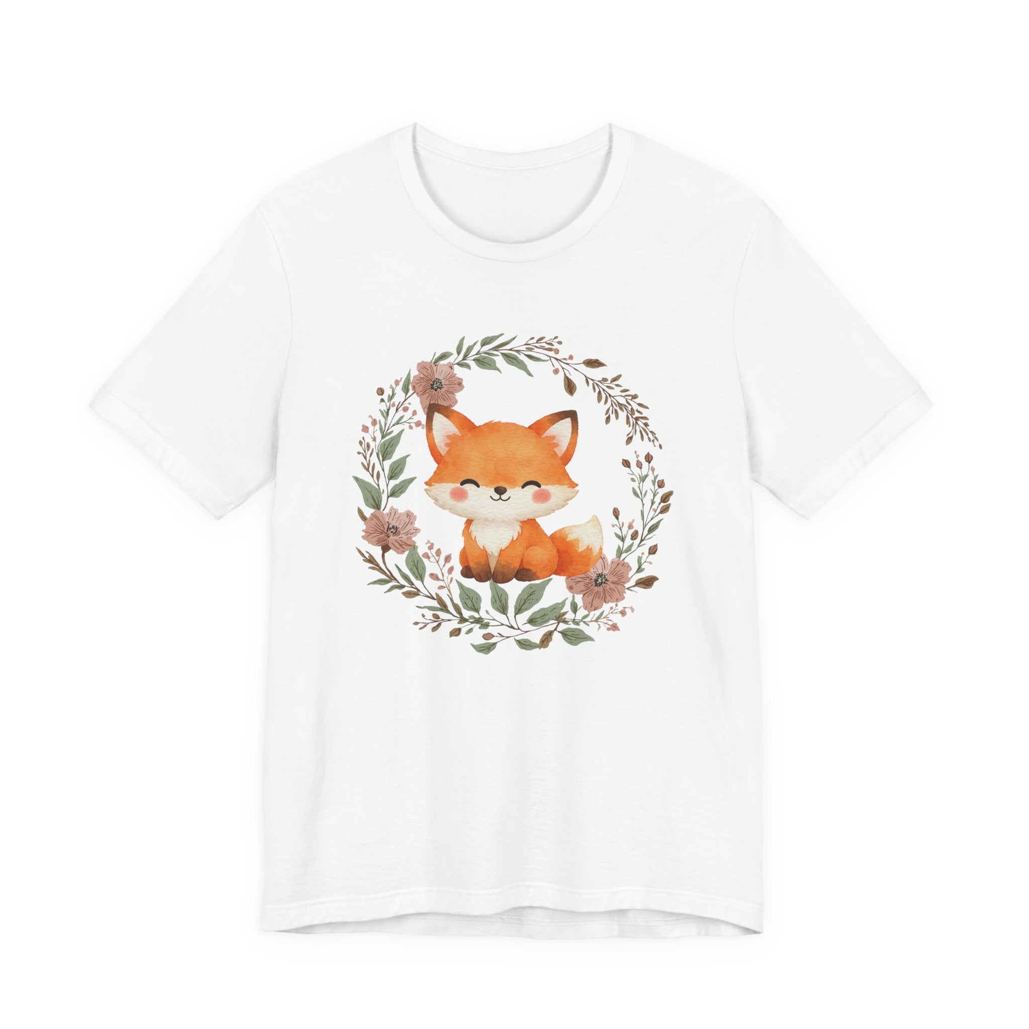 Cute Fox Wreath T-Shirt – Woodland Floral Baby Fox Tee