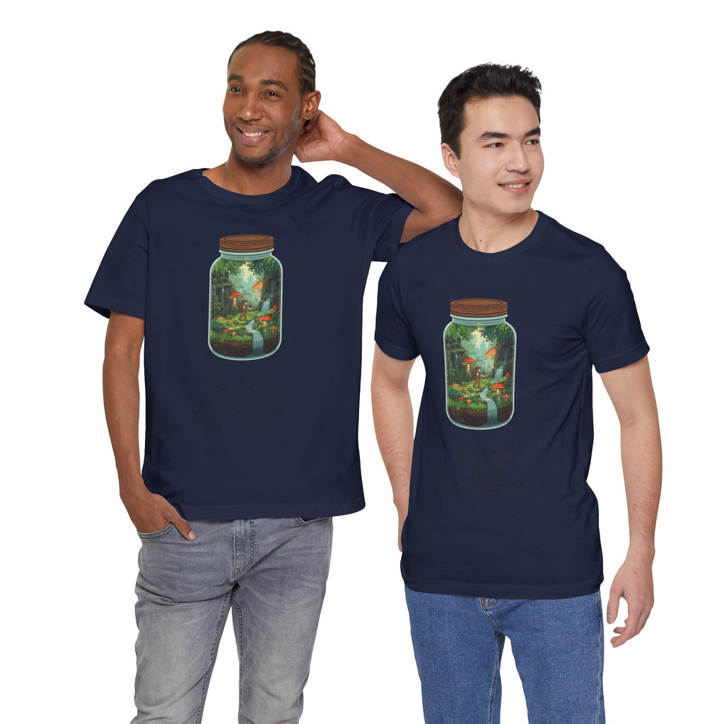 Tiny World Tee — Jar Terrarium Graphic T‑Shirt ("Tiny World, Big Problems")