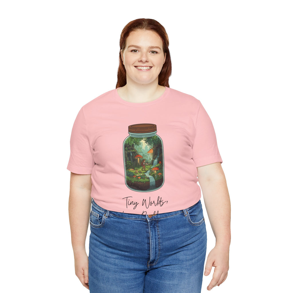 Tiny World Tee — Jar Terrarium Graphic T‑Shirt ("Tiny World, Big Problems")