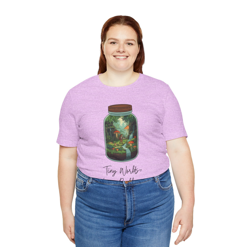 Tiny World Tee — Jar Terrarium Graphic T‑Shirt ("Tiny World, Big Problems")