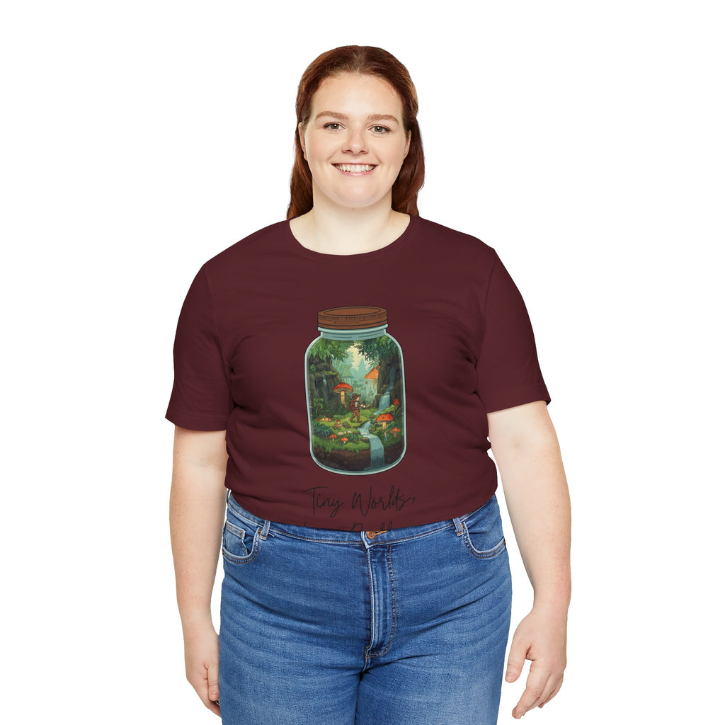 Tiny World Tee — Jar Terrarium Graphic T‑Shirt ("Tiny World, Big Problems")
