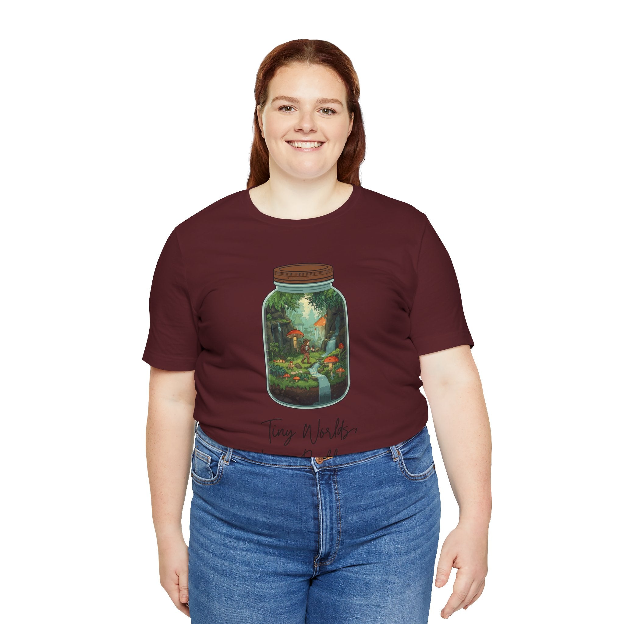 Tiny World Tee — Jar Terrarium Graphic T‑Shirt ("Tiny World, Big Problems")