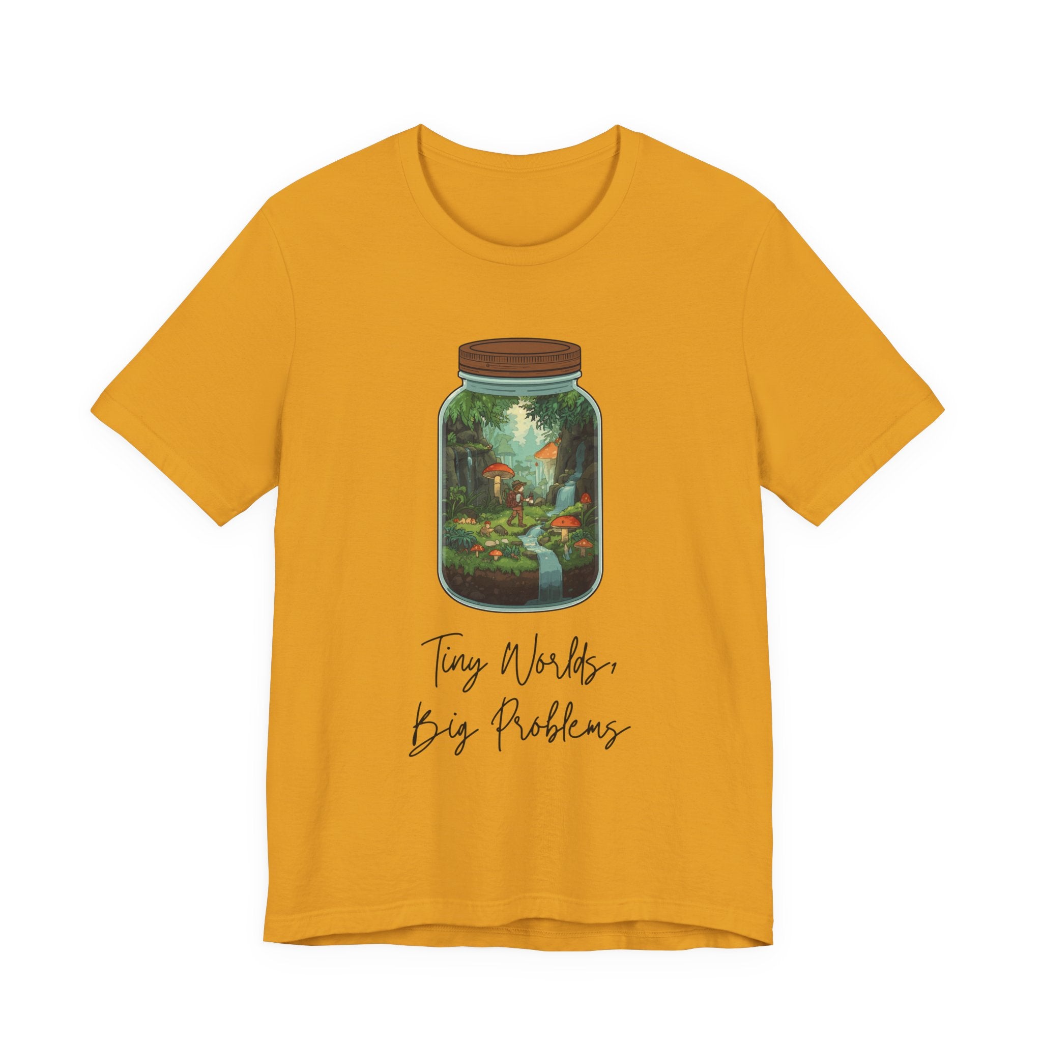 Tiny World Tee — Jar Terrarium Graphic T‑Shirt ("Tiny World, Big Problems")