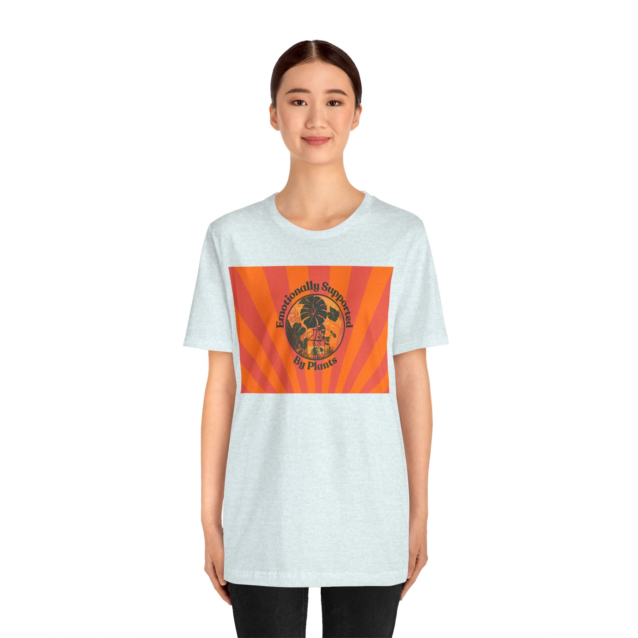 Retro Sunburst Plant Tee — “Emotionally Supported by Plants”
