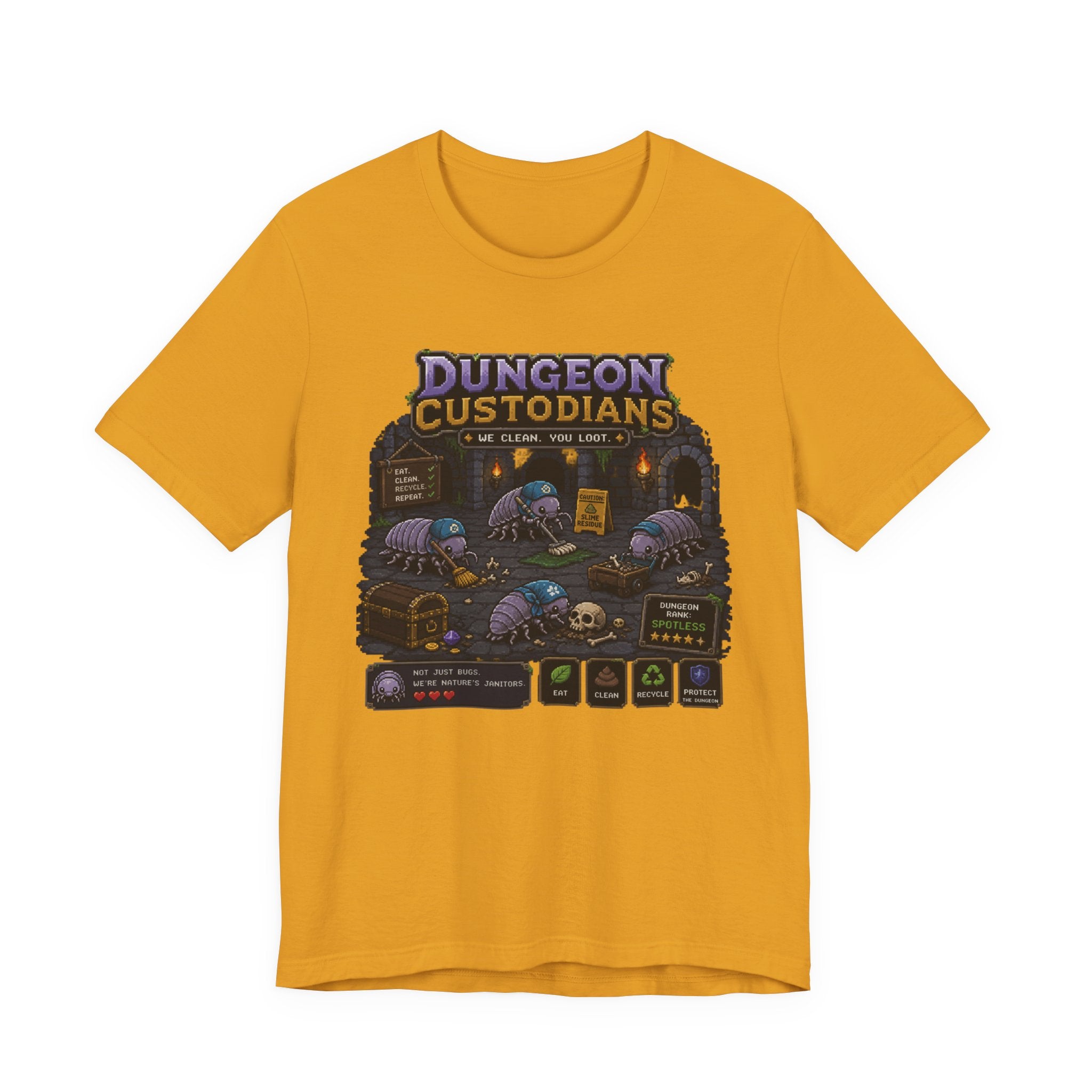 Dungeon Custodians T‑Shirt — Retro Pixel RPG Monsters Gaming Tee
