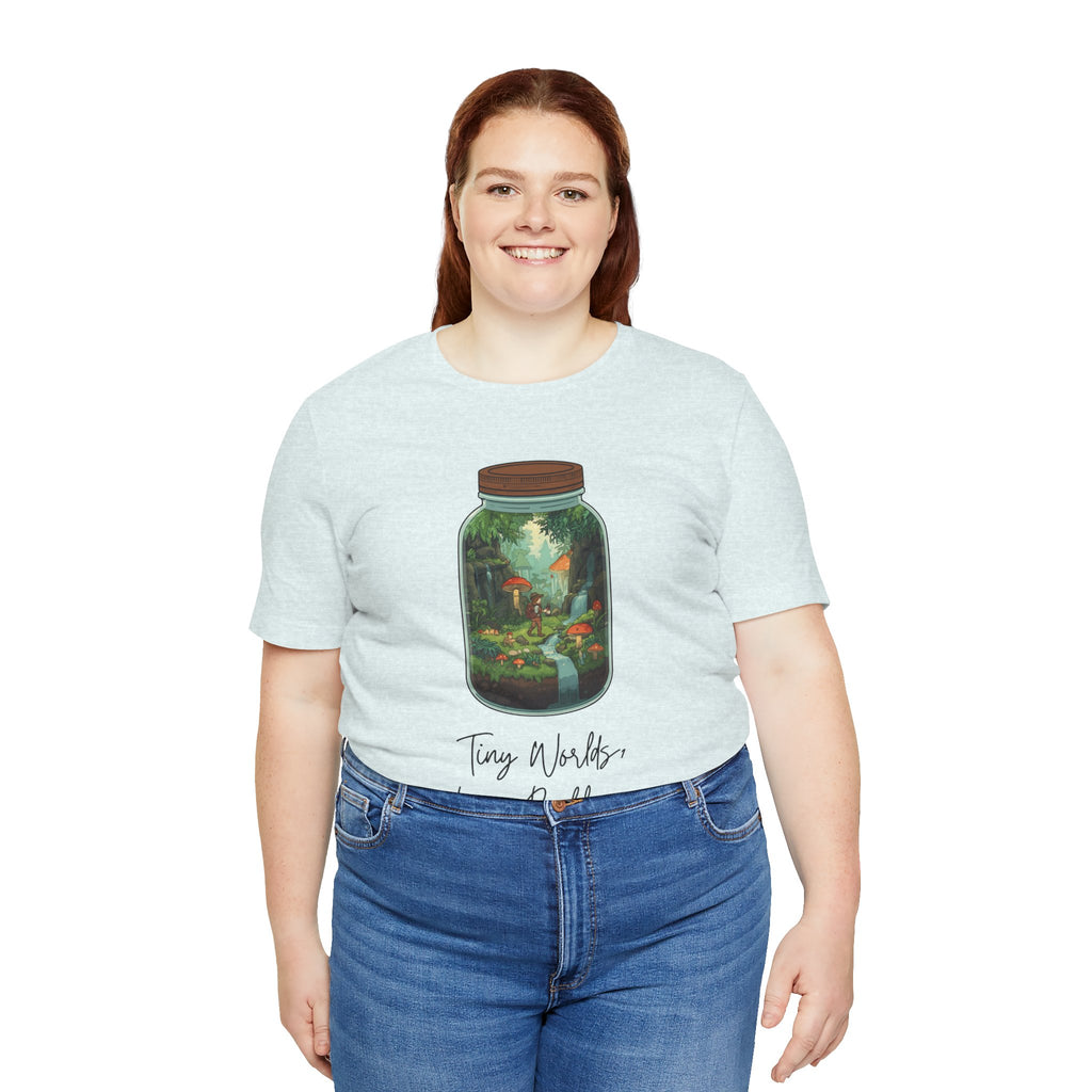 Tiny World Tee — Jar Terrarium Graphic T‑Shirt ("Tiny World, Big Problems")
