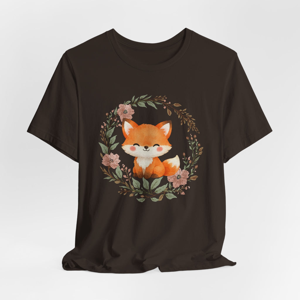 Cute Fox Wreath T-Shirt – Woodland Floral Baby Fox Tee